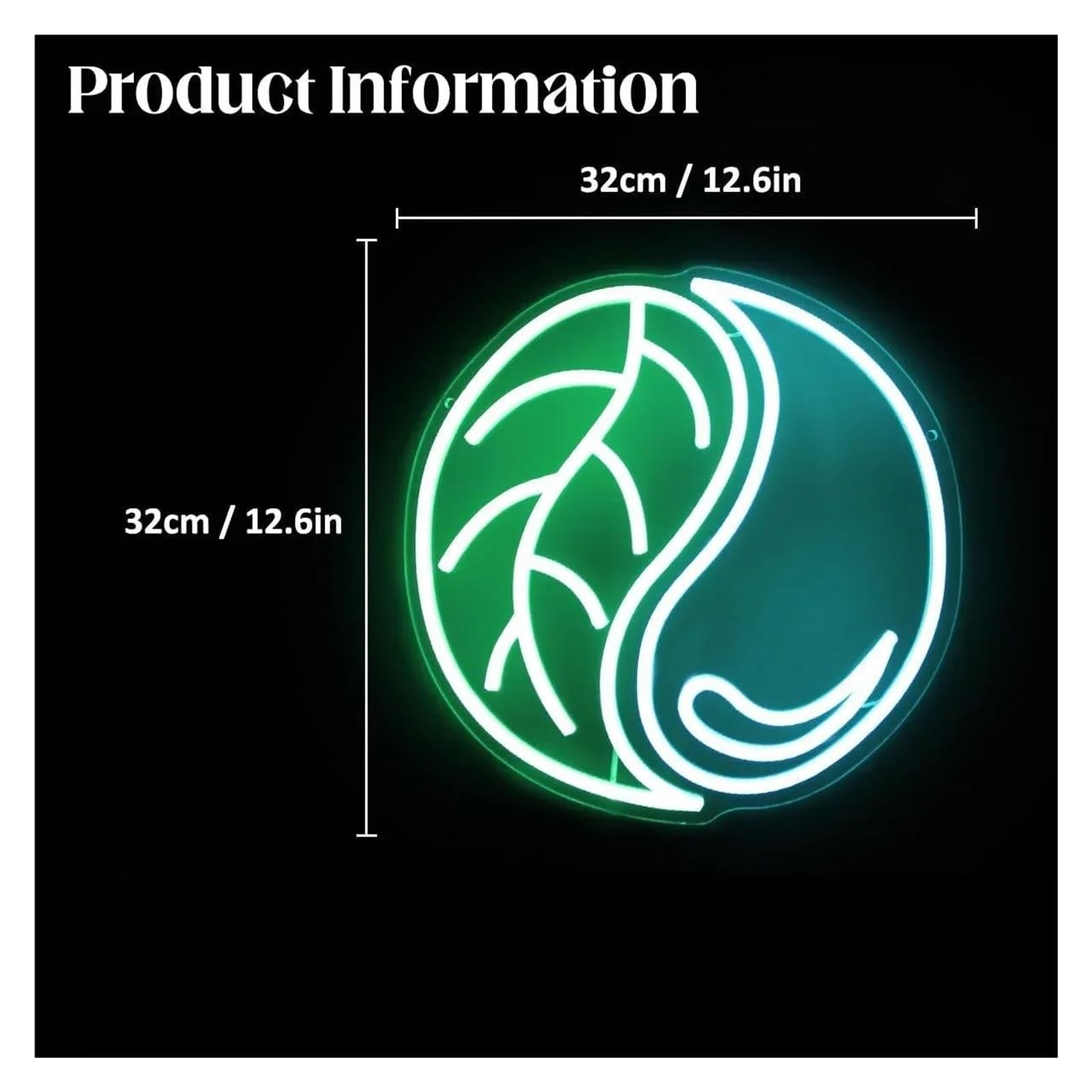 Luz de Diseño de Digital Letrero De Neón Yin Yang, Luz LED De Decoración De Tai Chi Para Pared Para Dormitorio, Lámpara Iluminada Para Oficina, Cueva De Hombre, 32cm×32cm