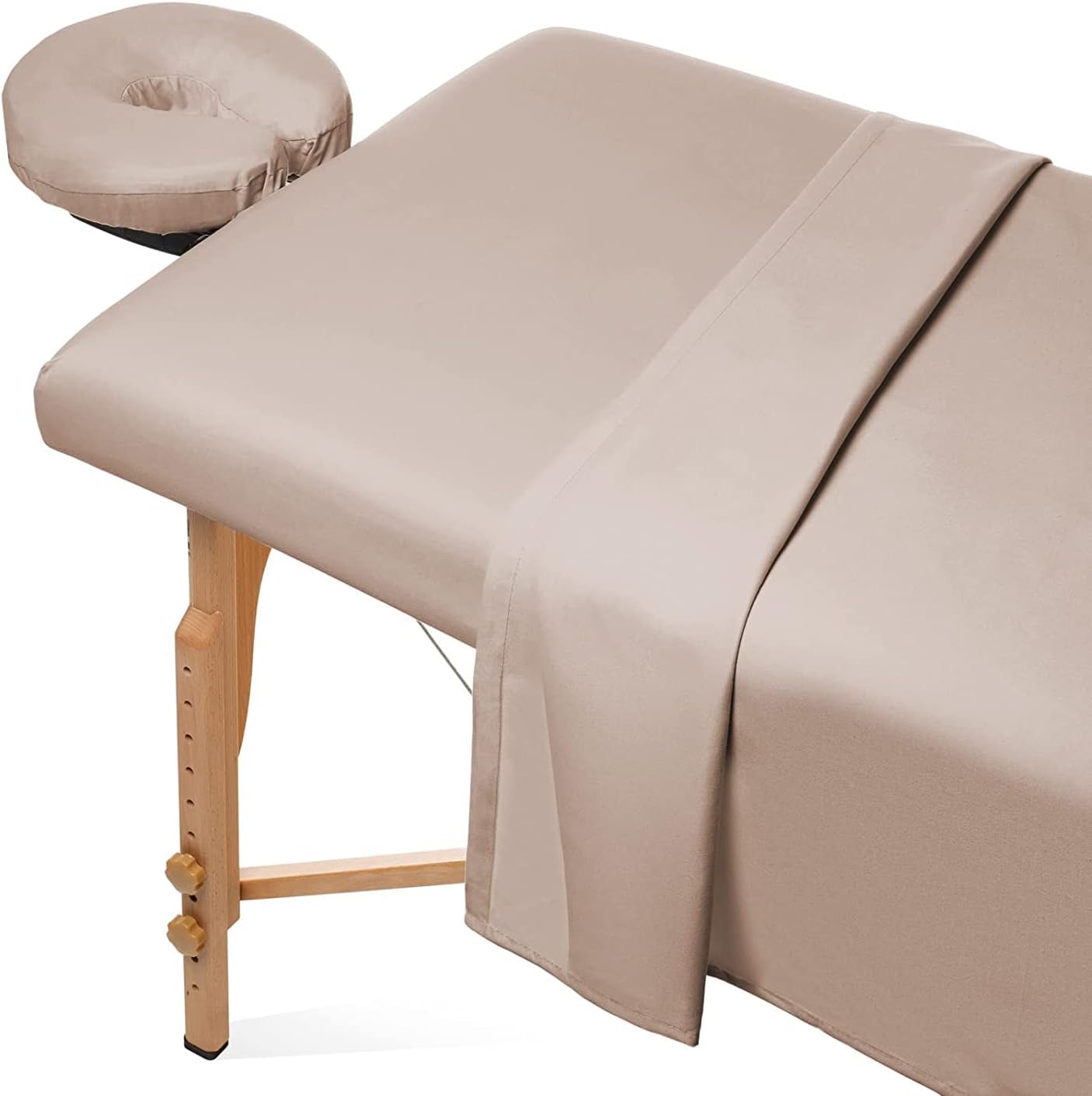 3-Piece Microfiber Massage Table Sheet Set - Premium Facial Bed Cover - Includes Flat and Fitted Sheets with Face Cradle Cover (Sand Brown)