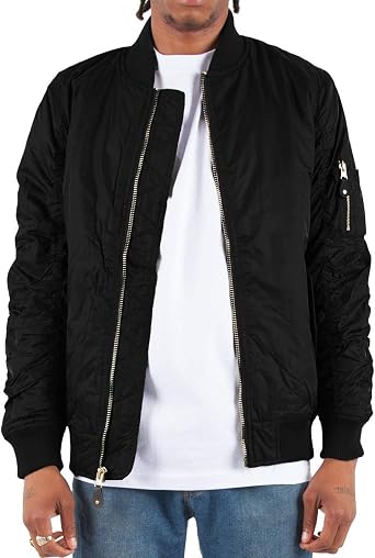 Shaka Wear Mens Flight Jackets Casual MA-1 Bomber Coat Windbreaker Full Zip Fully Lined Regular and Bigs Black BJ02_1X
