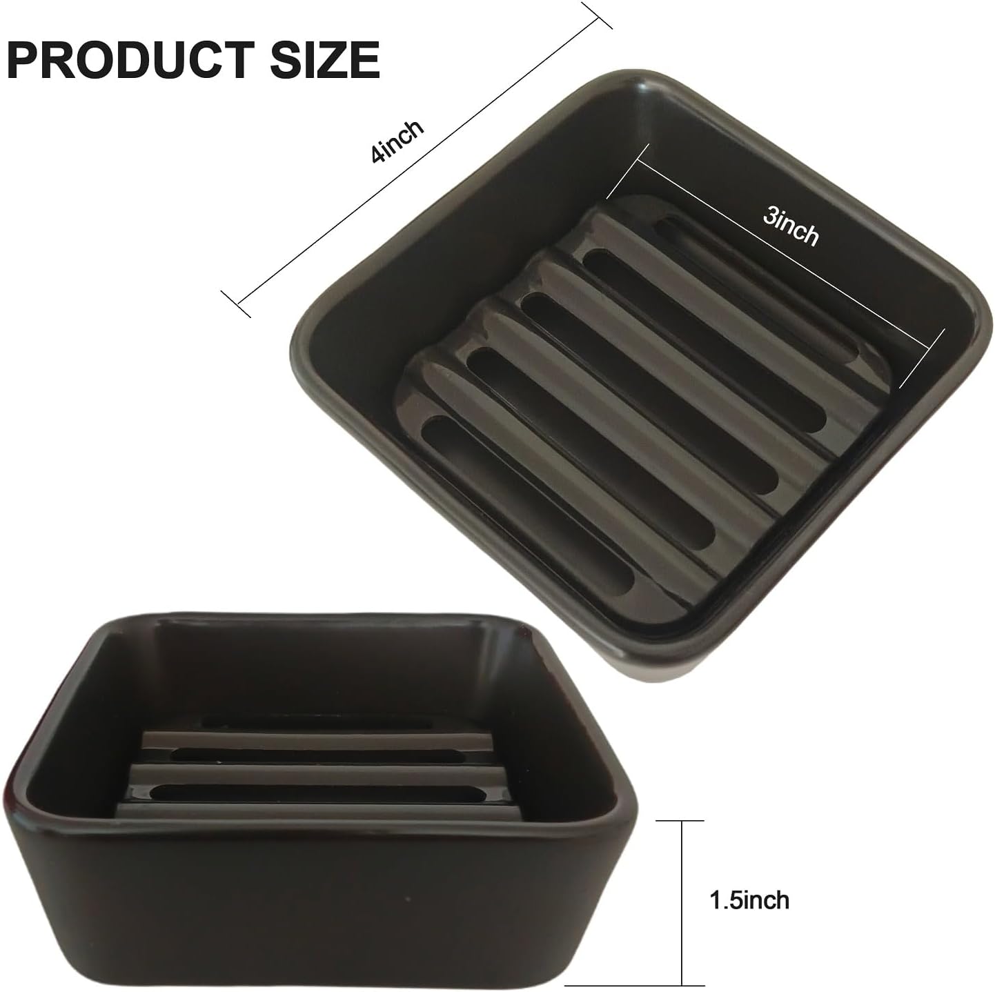 Square Soap Case Ceramic Soap Tray Fit Dr. Squatch Natural Bar Durable Soap Holder for Shower Home Bathroom Soap Dishes Daily Use Sink Bathtub (Black)