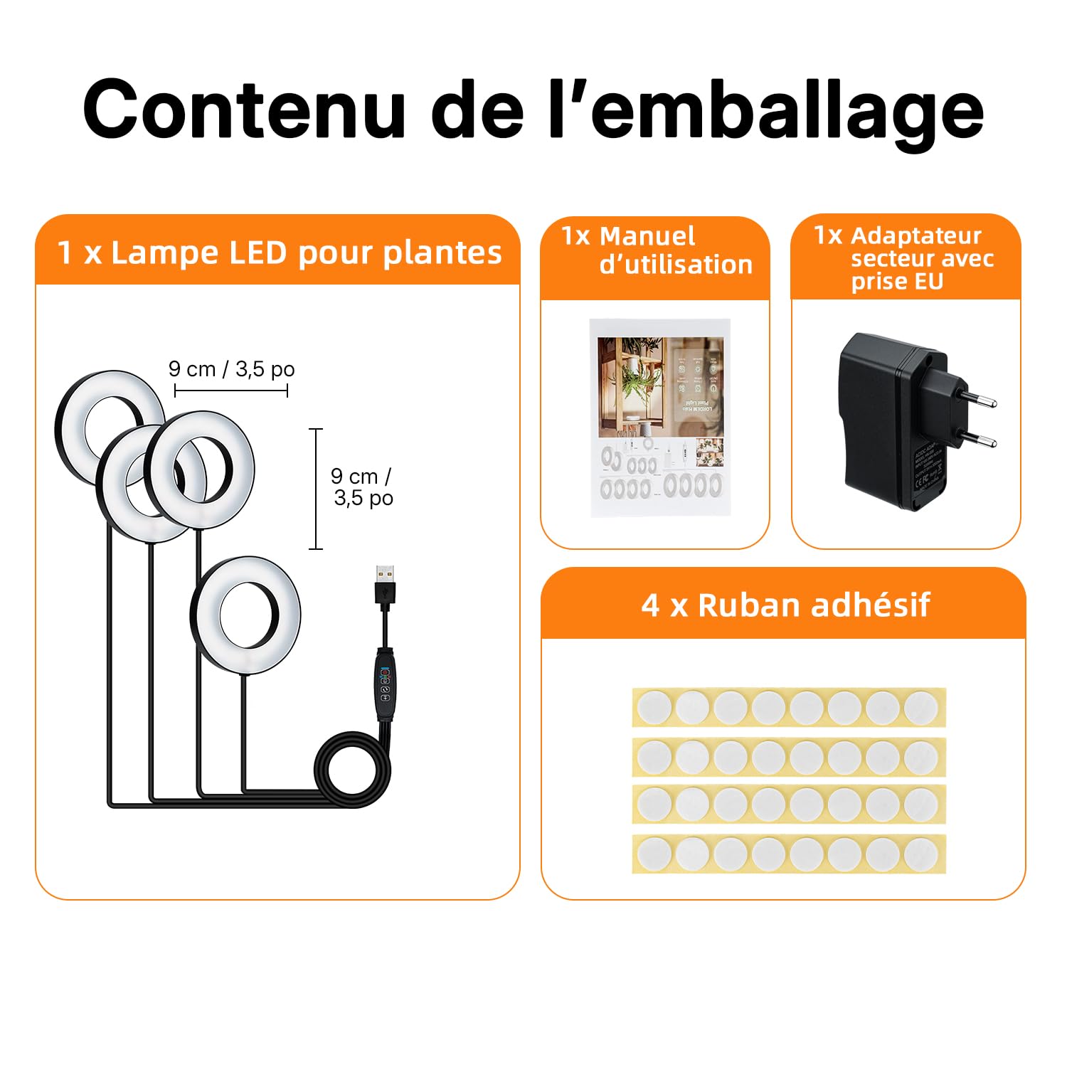 Wigearss Lámpara para Plantas, 4 Lampes LED de Croissance à Spectre Complet, Minuterie 3H/9H/12H, 3 Modes d'éclairage et 10 Niveaux de Luminosité pour Petites Plantes d'Intérieur et d'Extérieur