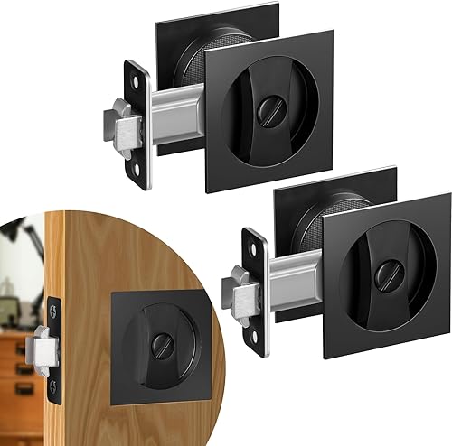 Cerradura de puerta de bolsillo, herrajes para puerta de bolsillo cuadrado contemporáneo negro mate (fondo de 2-38 pulgadas), herrajes para puerta