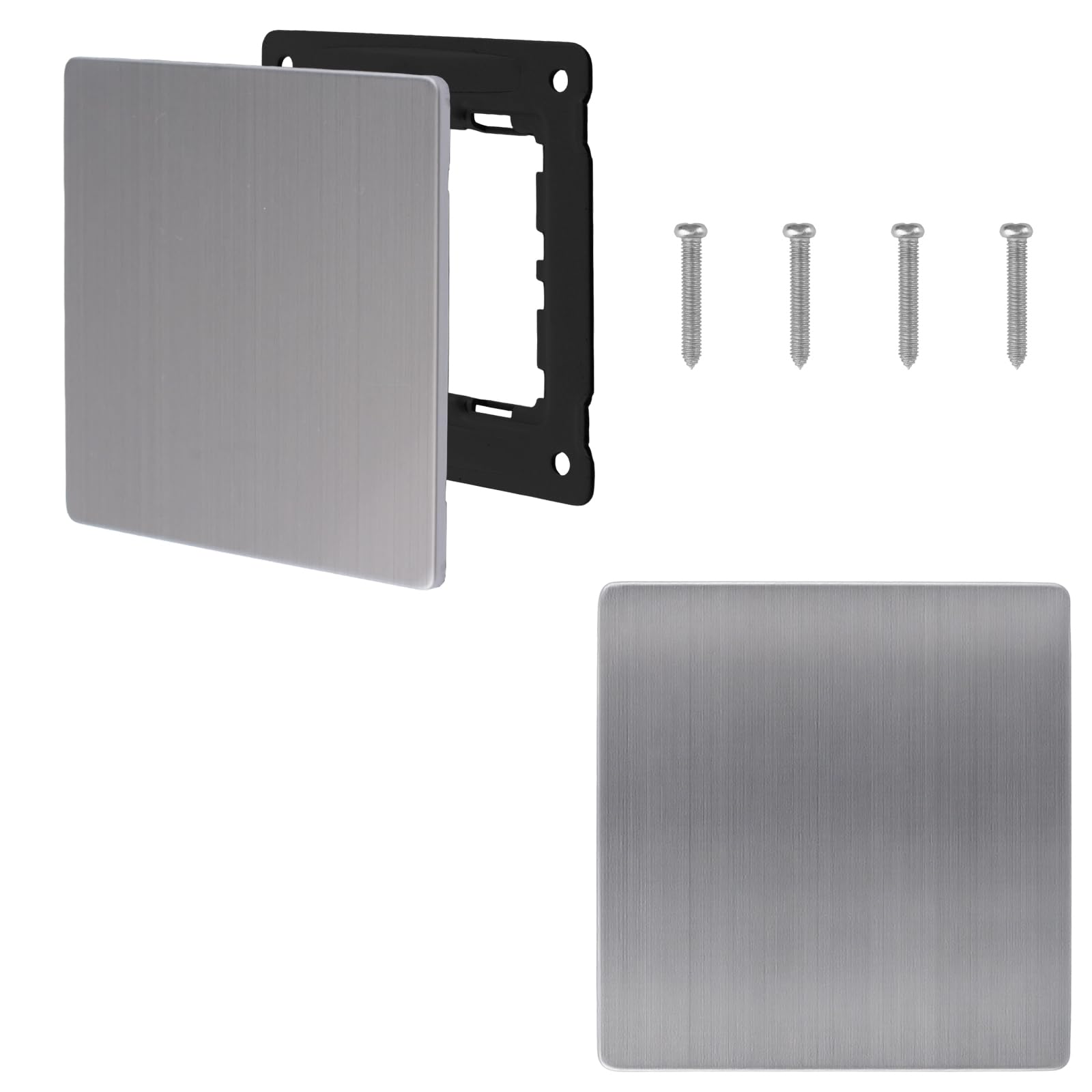 UFURMATE Ultra-Thin Stainless Steel Blank Wall Plate, 2pcs Double Layer Wall Hole Plate for 1-Gang Unused Outlets or Switches (Silver, 86 * 88mm)