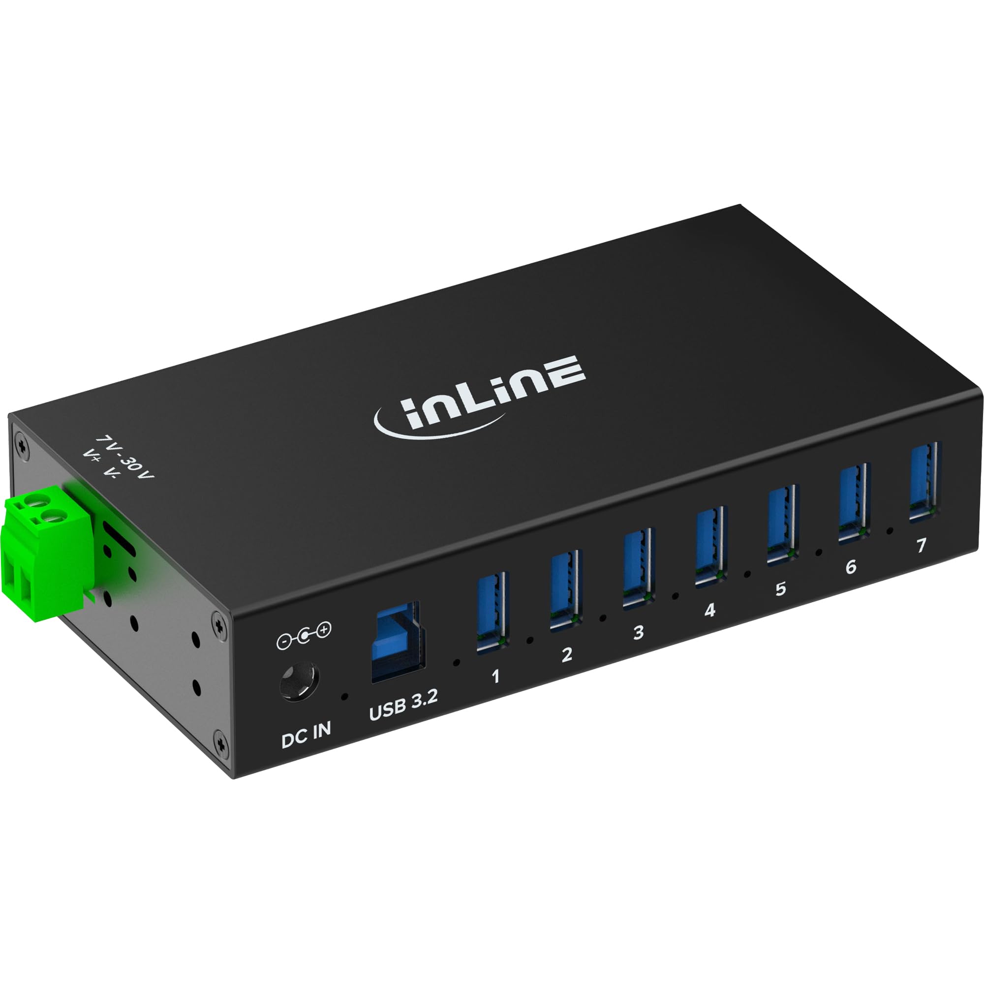 Inline Hub Industrial USB 3.2 Gen.1 con 7 Puertos, Carcasa de Aluminio, Montaje en Carril DIN, concentrador USB Activo con Fuente de alimentación, 5 GB/s, 35396B