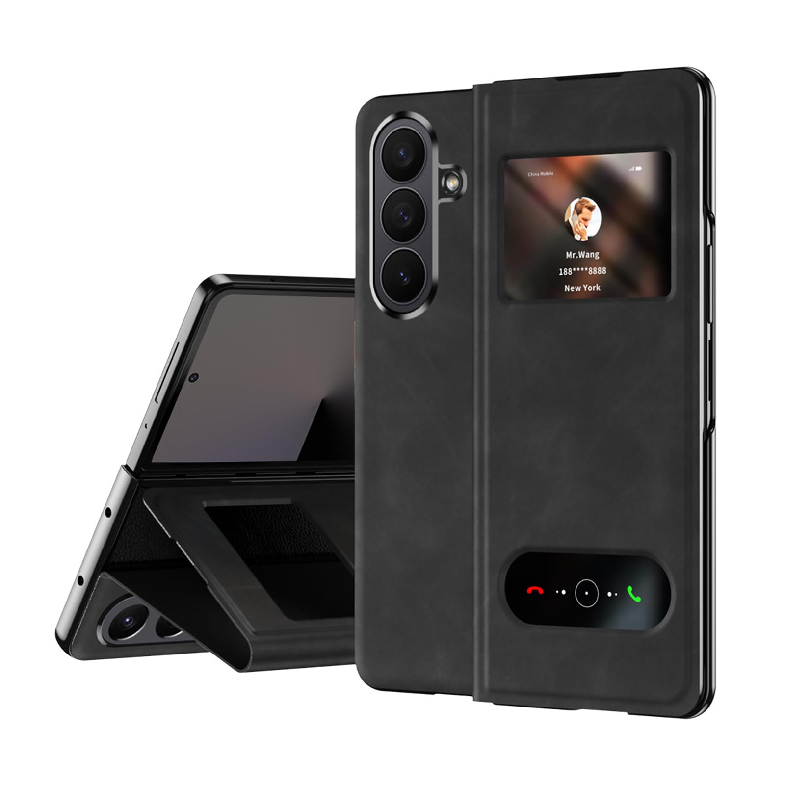 Funda con Tapa For Samsung Galaxy Z Fold 8 Ultra, Funda De Piel De Lujo Ligera con Función Atril, Cierre Magnético, Ventana De Visualización(Black)