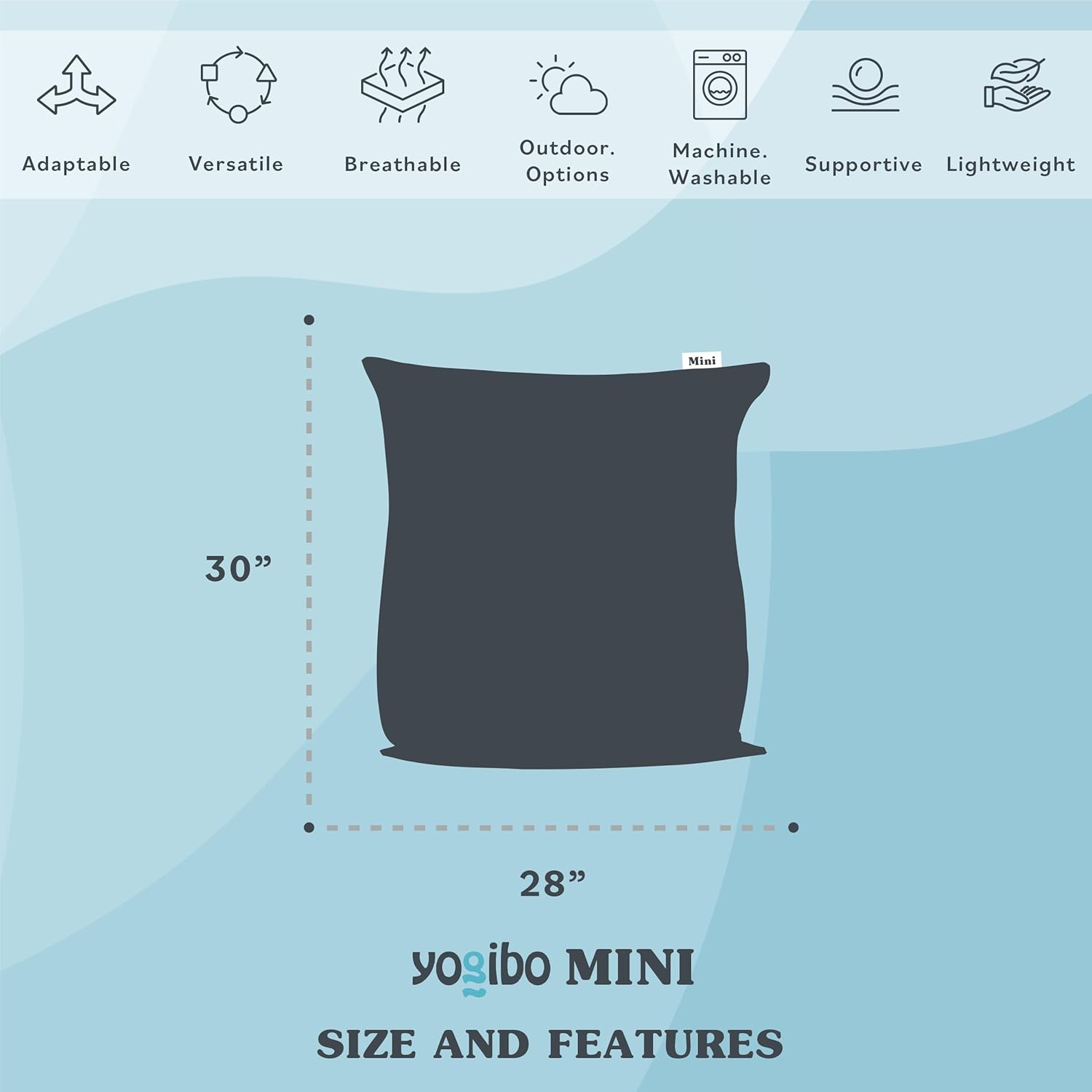 Yogibo Mini Bean Bag, Small Beanbag Chair for Kids, Teens and Adults, Great for Meditation and Sitting, Fibead Filling Conforms to Body, Washable, Removable Cover, Light Grey