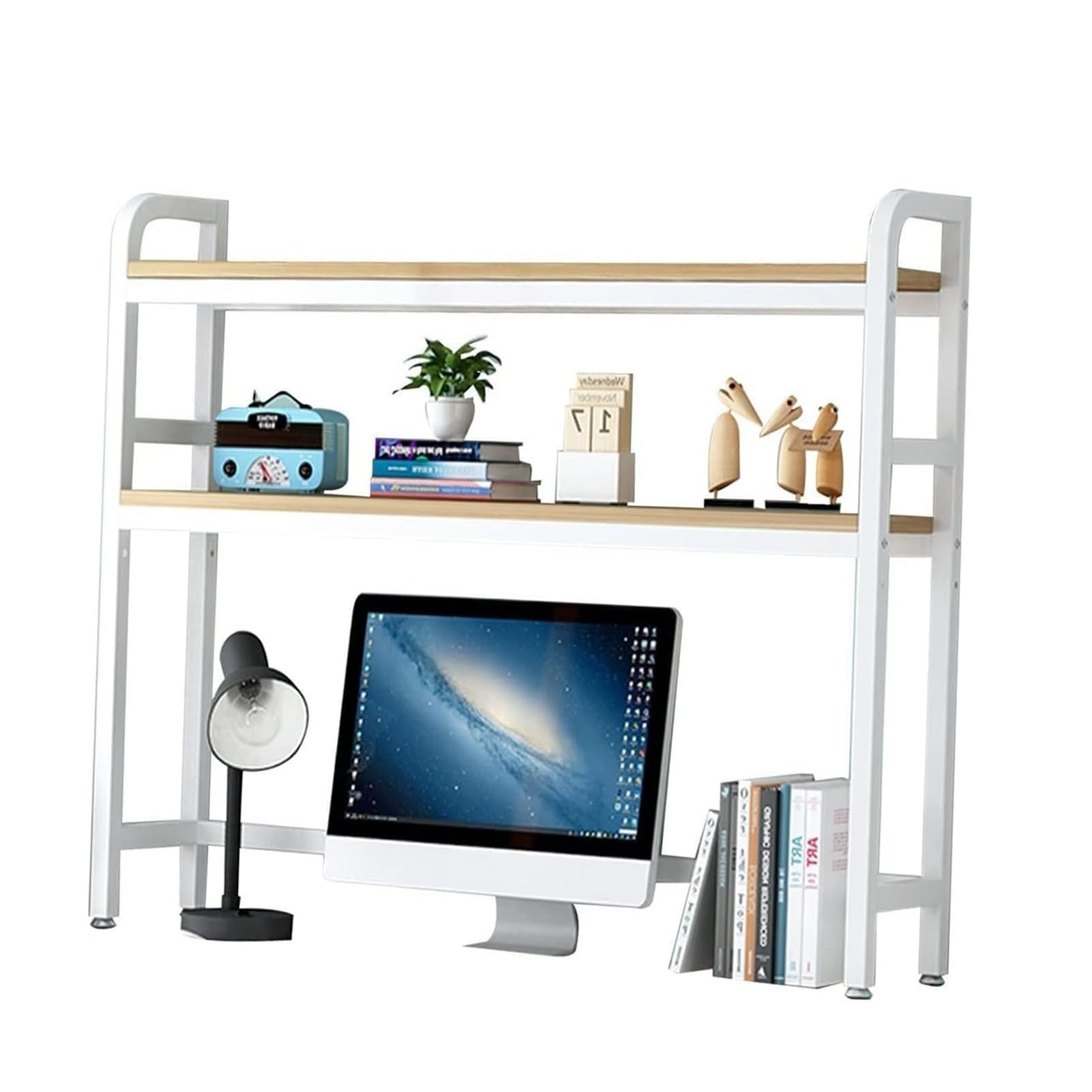 Étagère de bureau réglable en métal blanc à 2 niveaux pour livres, 95 x 24 x 90 cm