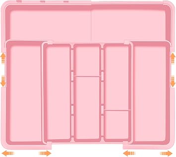 Spaclear Large Utensil Drawer Organizer Expandable Silverware Organizer for Kitchen Drawer Adjustable Cooking Utensil Holder Cutlery Flatware Tray Spatula Tools Gadgets Storage Dividers Plastic Pink