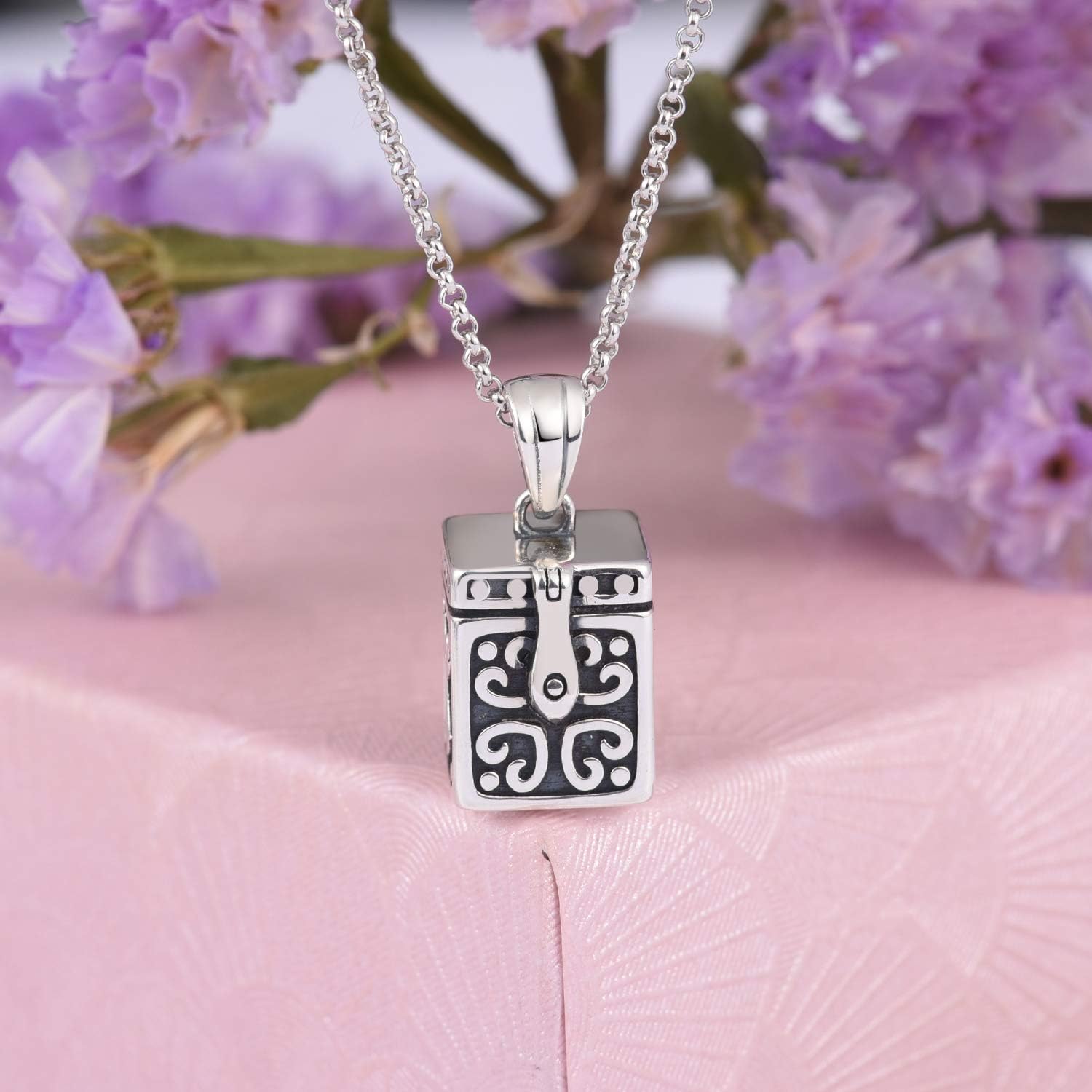 Silver Locket Urn Pendant Necklace Classic Angel Prayer Box Urn for Loved One Cremation Ashes-Always in My Heart Memorial Jewelry - Image 3