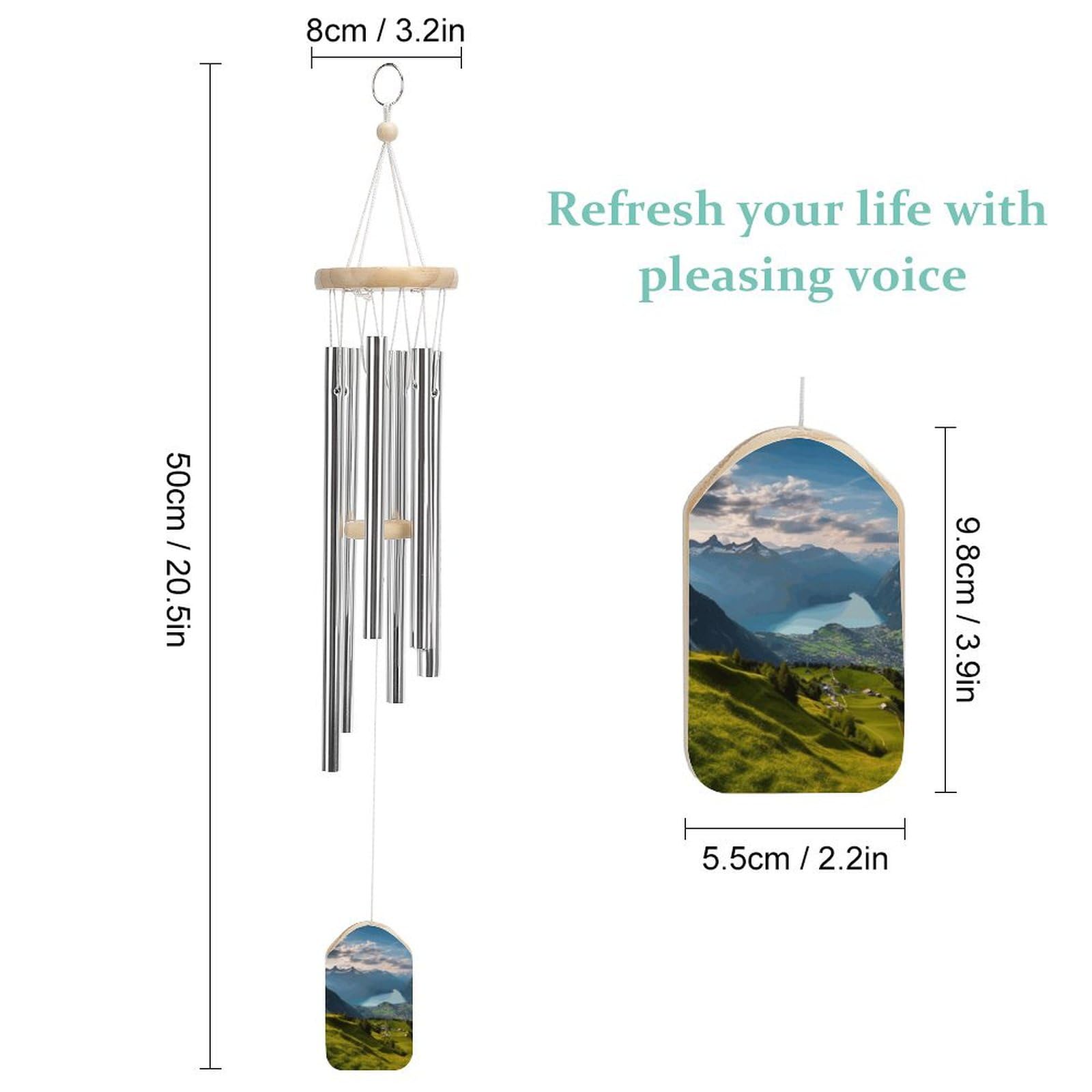 Outdoor Wind Chimes, Switzerland Alps Printed Wind Chimes,Simple Wind Chimes,Curtain Wind Chimes for Home Decoration