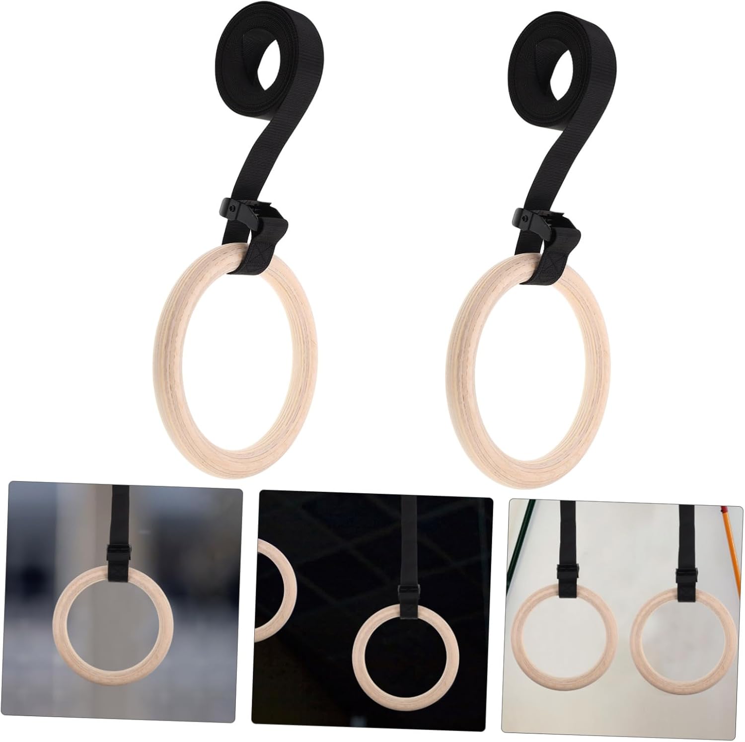 POPETPOP Wooden Gymnastics Rings with Adjustable Straps Versatile Fitness Equipment for Bodyweight Training Home Workouts and Strength Conditioning Durable Design for Enhanced Performance