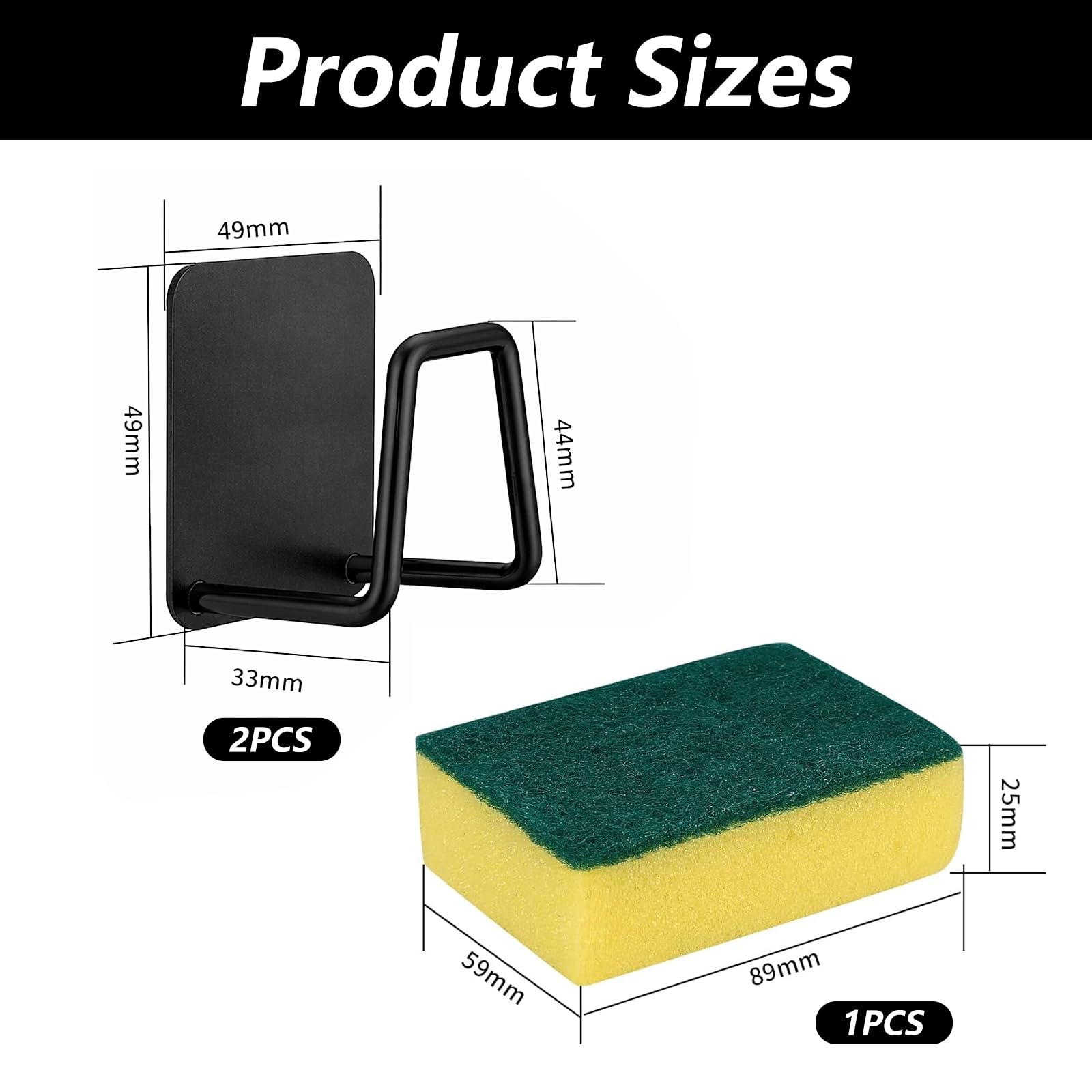Porte Éponge pour Évier Cuisine, Support pour Éponge, Porte Éponge Auto-Adhésifs en Acier Inoxydable pour Organisation Éponges, Brosser, Torchon, Salle de Bain (noir) - 2