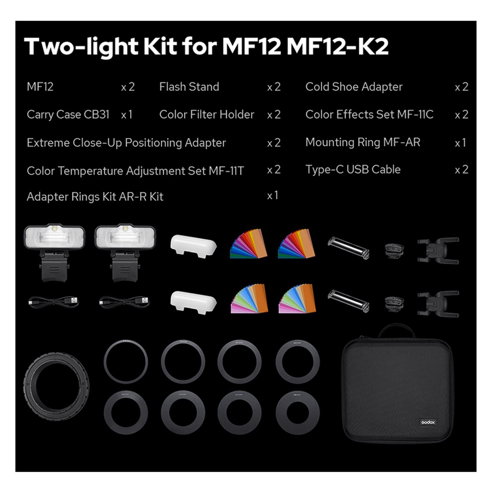 Lampa błyskowa makro Kolorowa lampa błyskowa TTL 2,4 GHz Bezprzewodowe sterowanie Lampa błyskowa Do fotografii studyjnej(4,X2T Trigger Bundle)