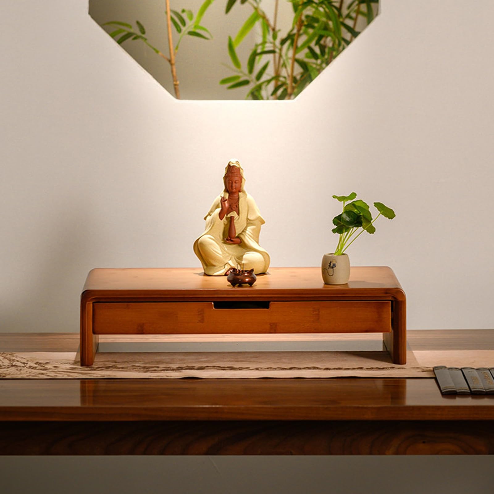 JNTFNE Home Buddha Shrine Altar Table, Chinese Zen Style, Sturdy Bamboo, Easy Drawer Storage, No Assembly Required(60cm/23.6in)