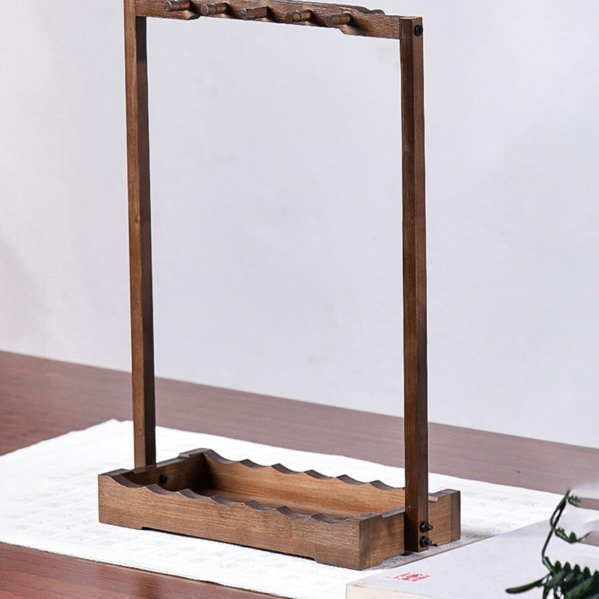 YARNOW Vintage Wood Brush Pen Holder 10 Hanging Organizer Rack with Veneer Material, Colorfast and Elegant Design, for Chinese Brush Pen Hanging and Desktop Storage