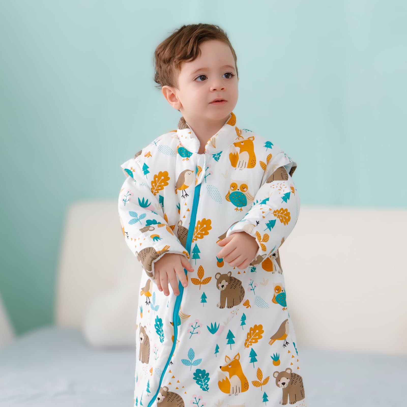 Sacco a pelo invernale per bambini Sacco a pelo per bambini 3,5 Tog Sacco a pelo in puro cotone Varie dimensioni dalla nascita ai 4 anni(Mondo animale,75-90 cm (7-18 mesi))