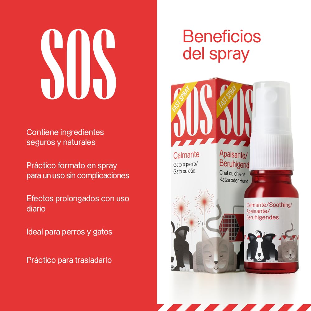 SOS Spray 10ml VOTUM - Tranquilizante para Perros y Gatos, Uso Diario Calmante Perros Vegano Antiestrés Tranquilizante para Gatos Natural Anti Estrés Perro y Calmante Gatos