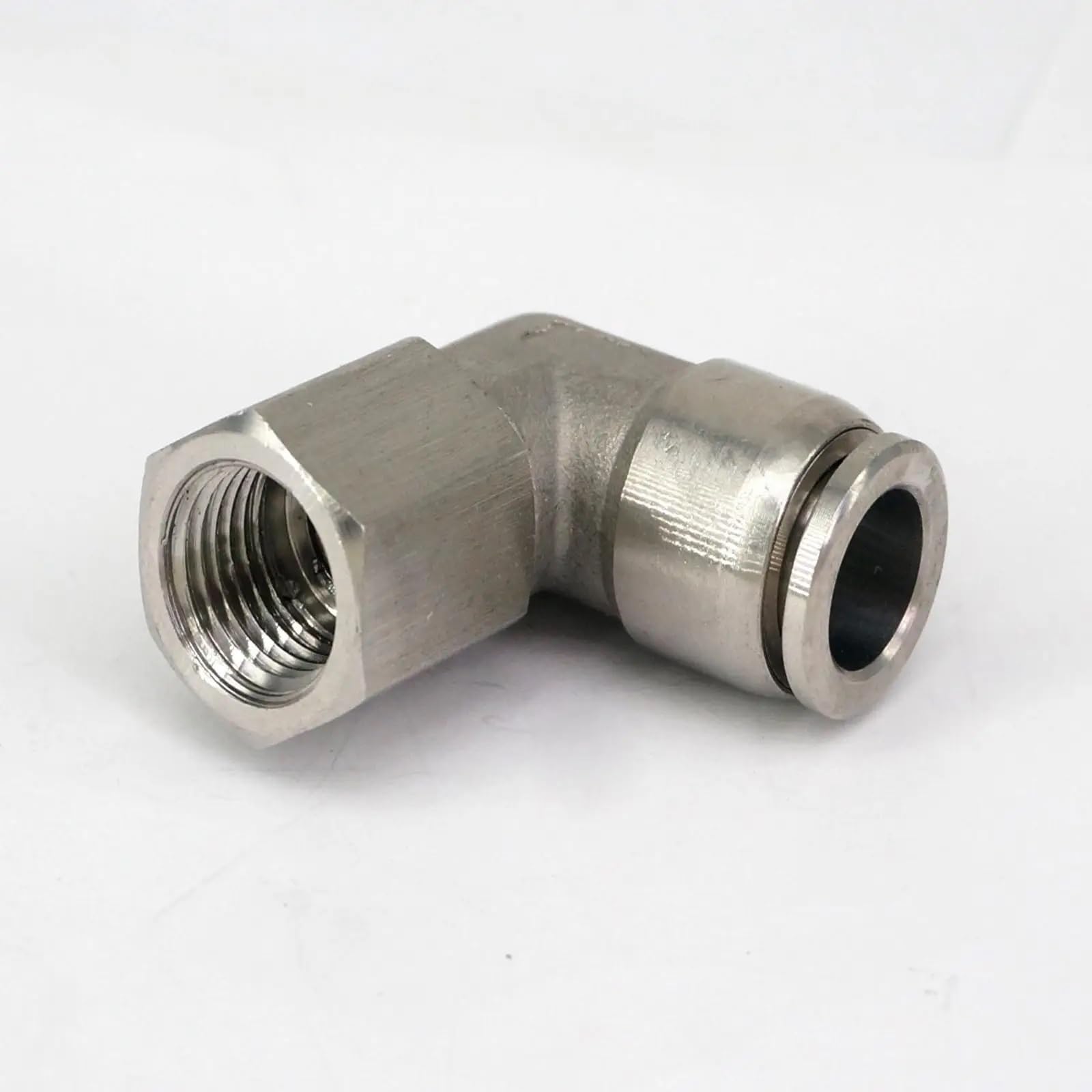 Raccord pneumatique coude 1/4 femelle 10mm inox anti-fuite