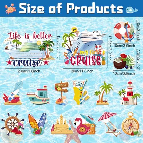 First Cruise Door Decorations Magnetic - Cosmisun 16PCS Summer Beach Cruise Door Magnets Funny Nautical Cruise Ship Door Decorations Magnet Stickers for Hawaiian Carnival Cabin Stateroom Party Decor by cosmisun - Image 2