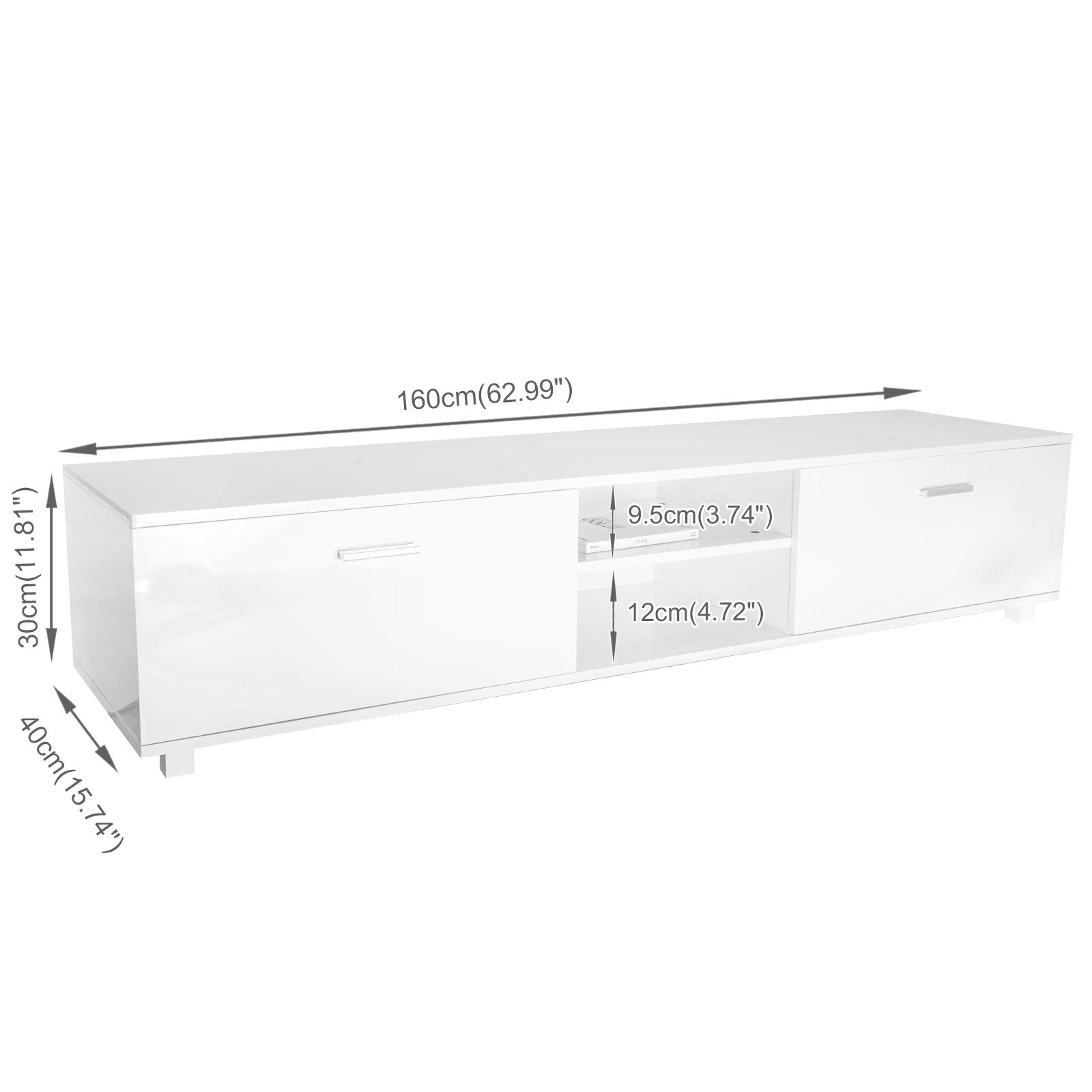 Voilamart TV Unit 160CM for Living Room Bedroom High Gloss White TV Stand Lowboard with