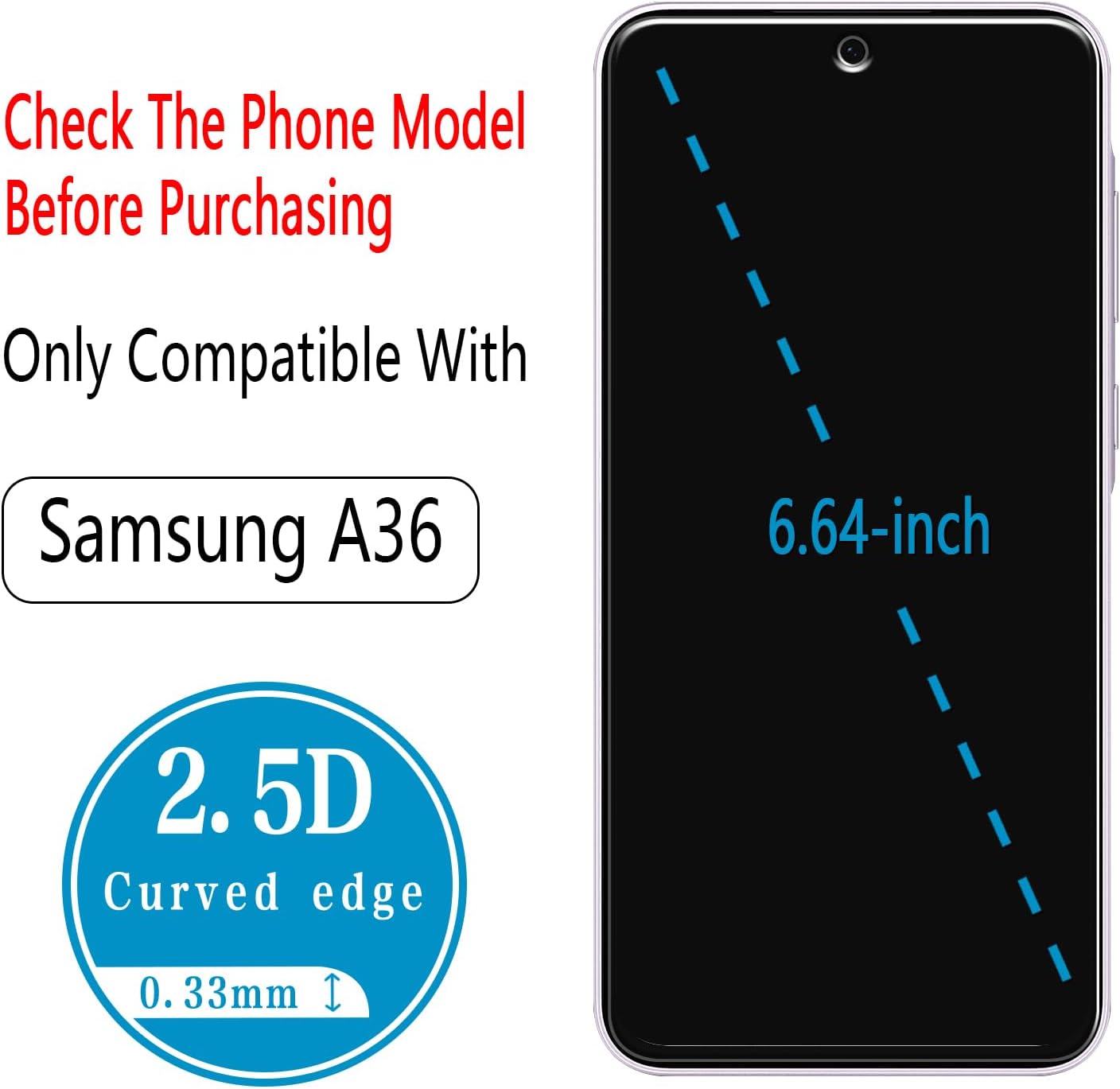 (2 Pack) Designed for Samsung Galaxy A36 5G Tempered Glass Screen Protector, 9H Hardness, Anti Scratch, Bubble Free