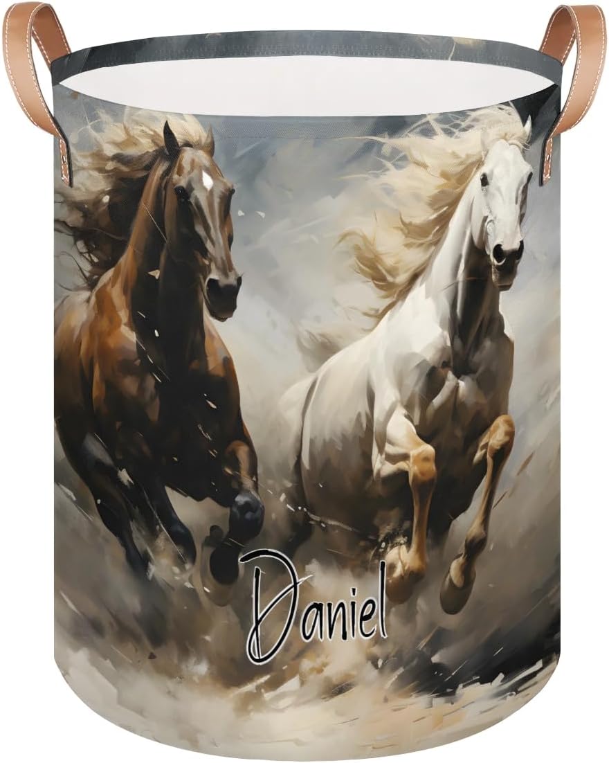 Personalized Laundry Basket Laundry Hamper Storage Basket with Handles for Laundry,Bathroom College Dorm Running Horse