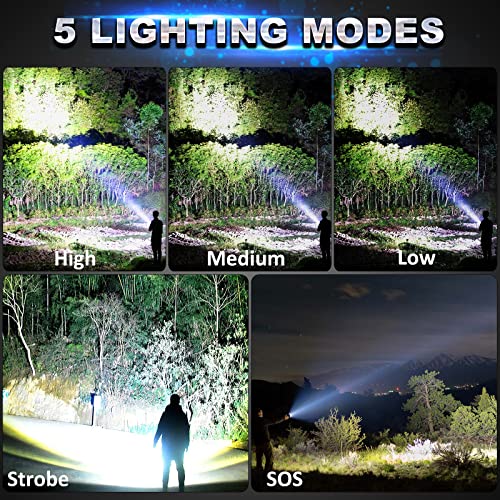 Axrunze Rechargeable Flashlights High Lumens,100000 Lumens Super Bright Led Flashlight With 5 Modes,Waterproof Powerful Flashlight For Emergencies,Camping,Walking(2 Pack) #TOP2
