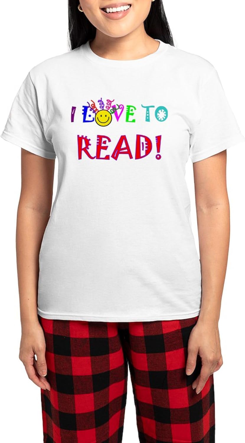 CafePress Love to Read Women's Light Pajamas Women's Novelty Cotton Pajama Set, Comfortable PJ Sleepwear