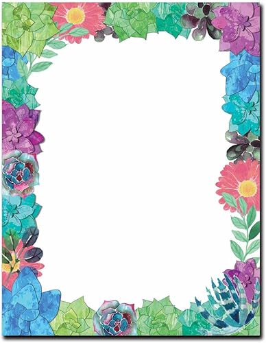 Succulent Border - Papel para impresora láser y inyección de tinta con membrete, paquete de 25