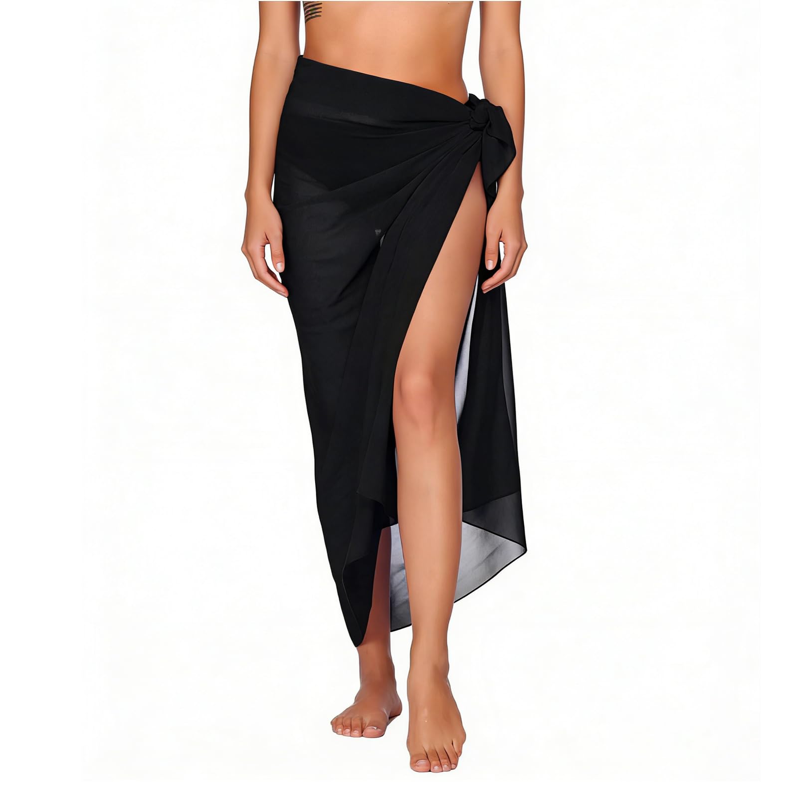 Jollydragon Unisex Black Sarongs For Women,Chiffon Beach Swimsuit Wrap Skirt Bikini Cover Up For Holiday,Pool & Cruise,110Cm*145Cm