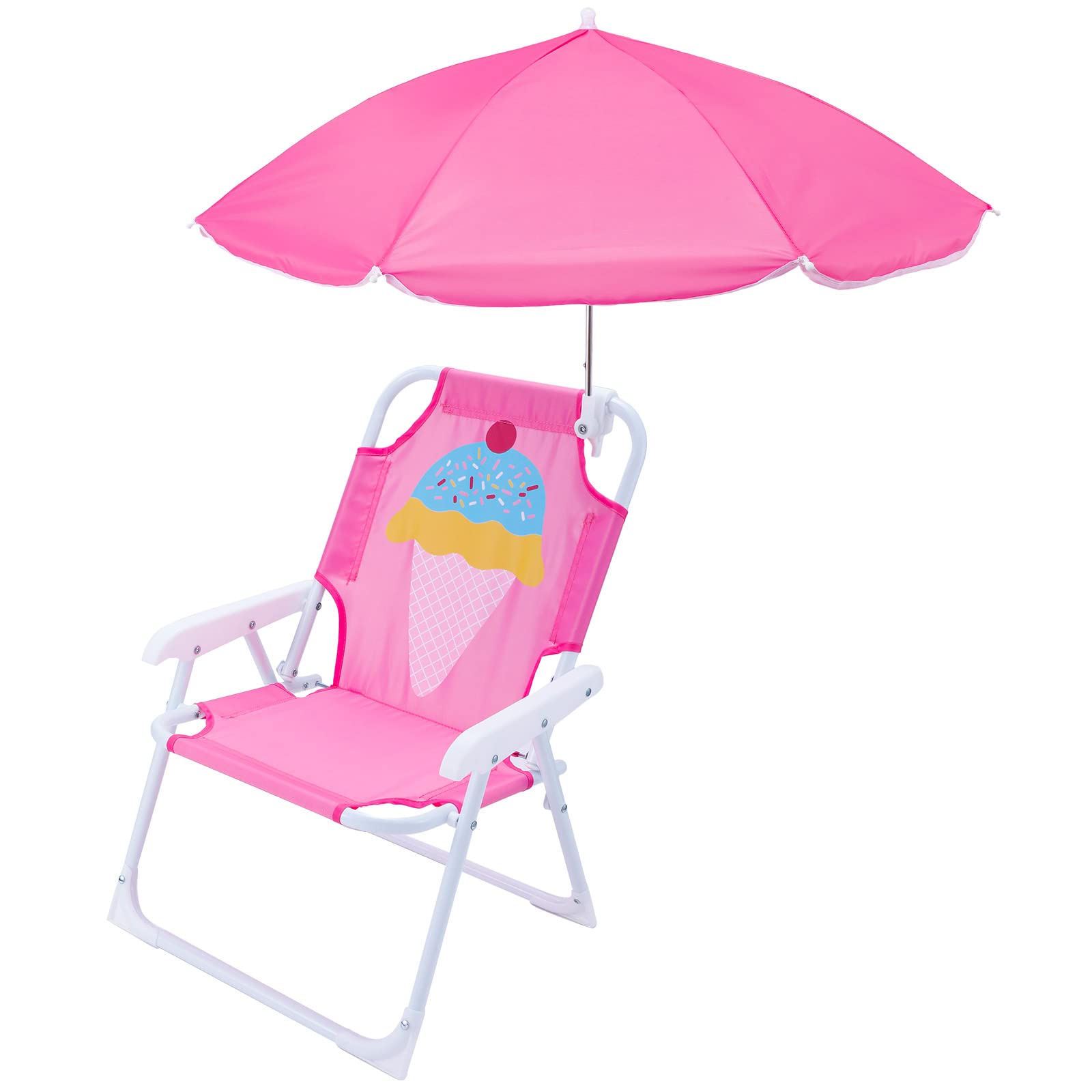 Wesiti Beach Chair with Umbrella Children's Beach Umbrella Camping Chair Outdoor Beach Chair (Pink, Ice Cream)
