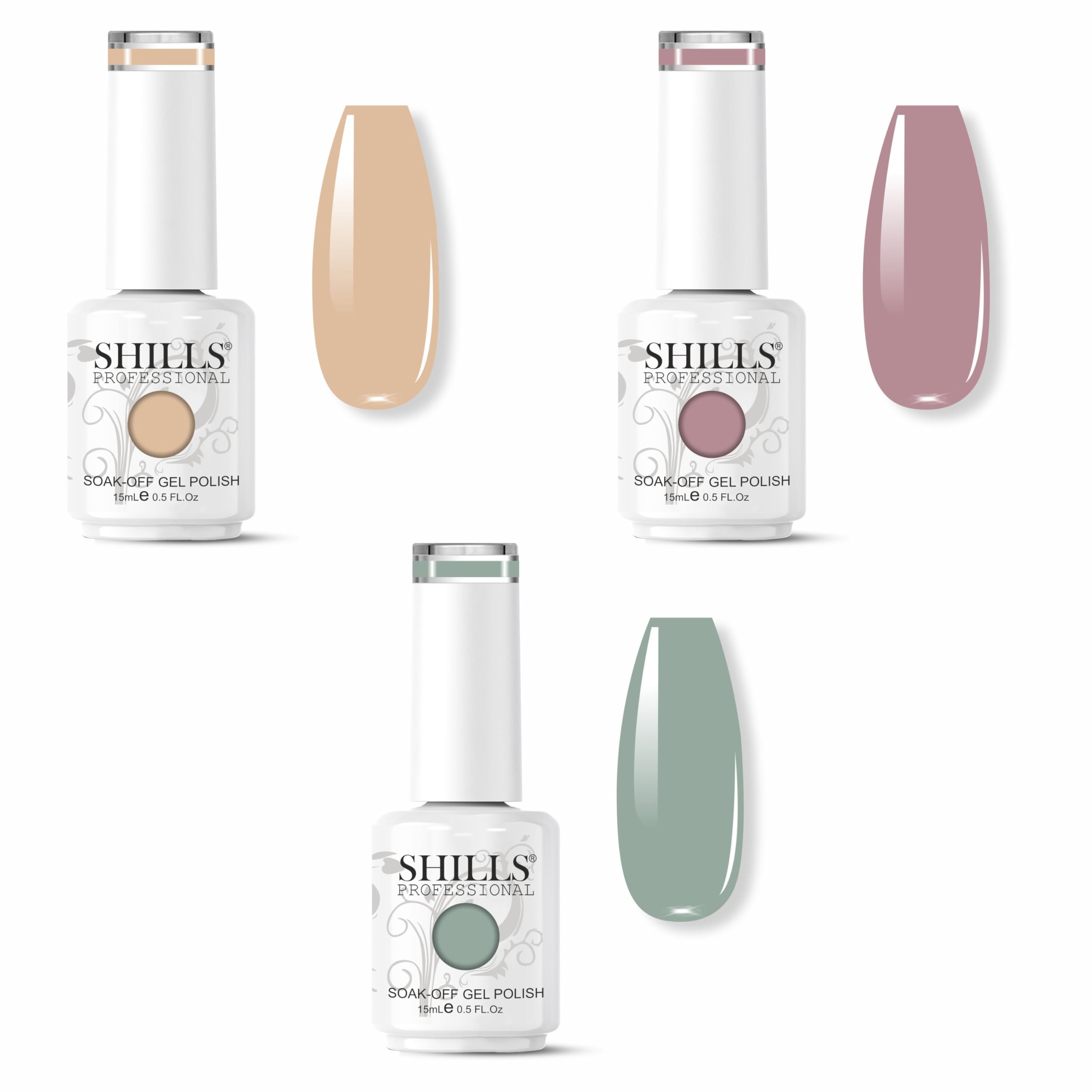 shills professional uv led gel polish combo set, multi, soak-off, long lasting, shades 033, 063 and 190