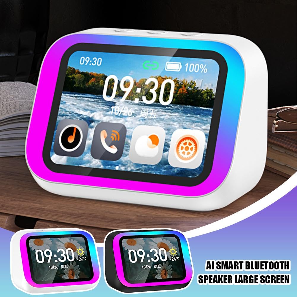 Altoparlante Bluetooth intelligente AI con grande schermo - Display HD, assistente vocale AI, design multifunzionale (bianco)