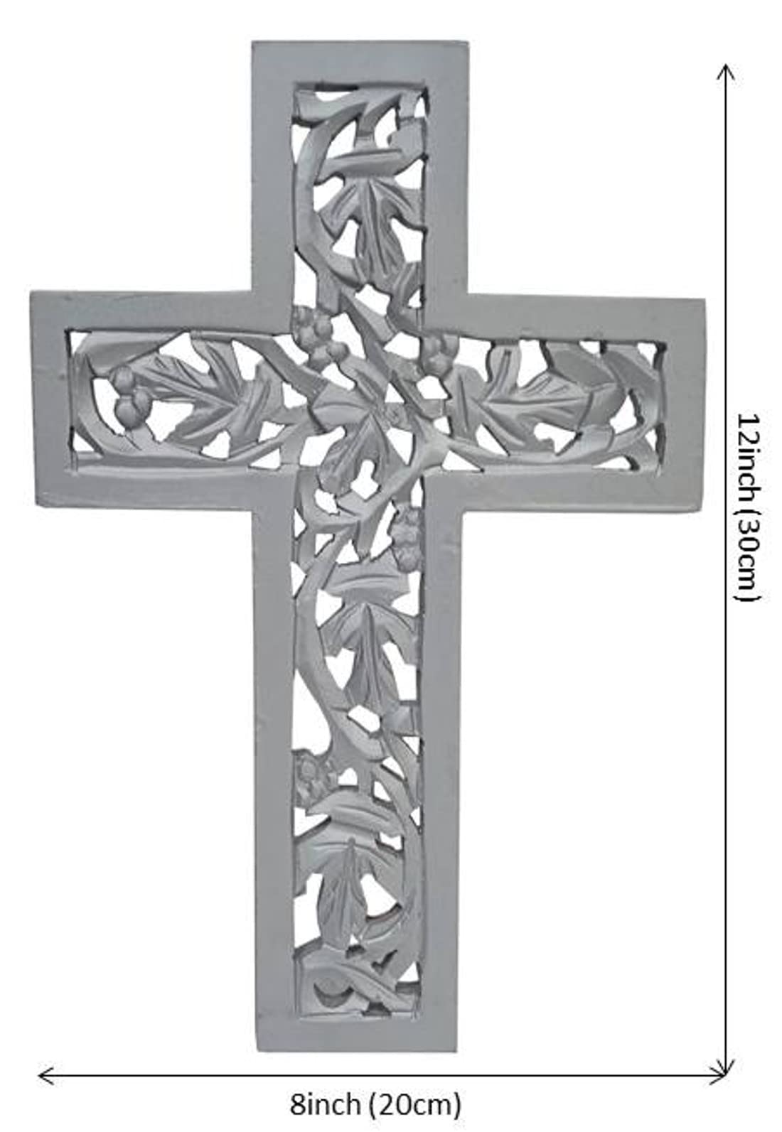 Purpledip Wooden Jesus Christ Wall Cross: Hand Carved Antique Design Hanging Plaque For Home Altar Room Decor, Dull Silver Grey (10773A) 3