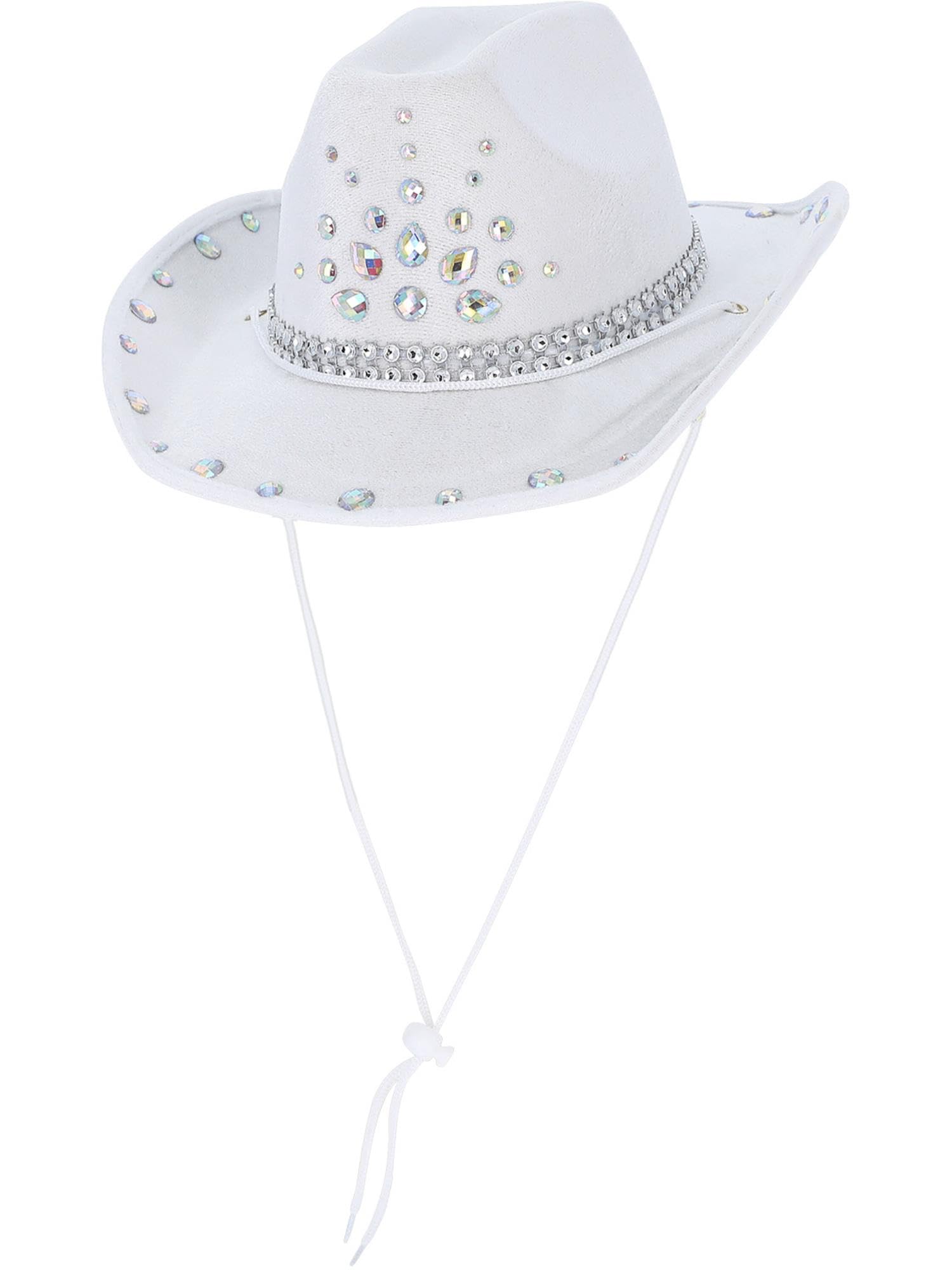 Smiffys White Rhinestone Cowboy Hat, Cowboys and Indians Fancy Dress, Western Dress Up Hats