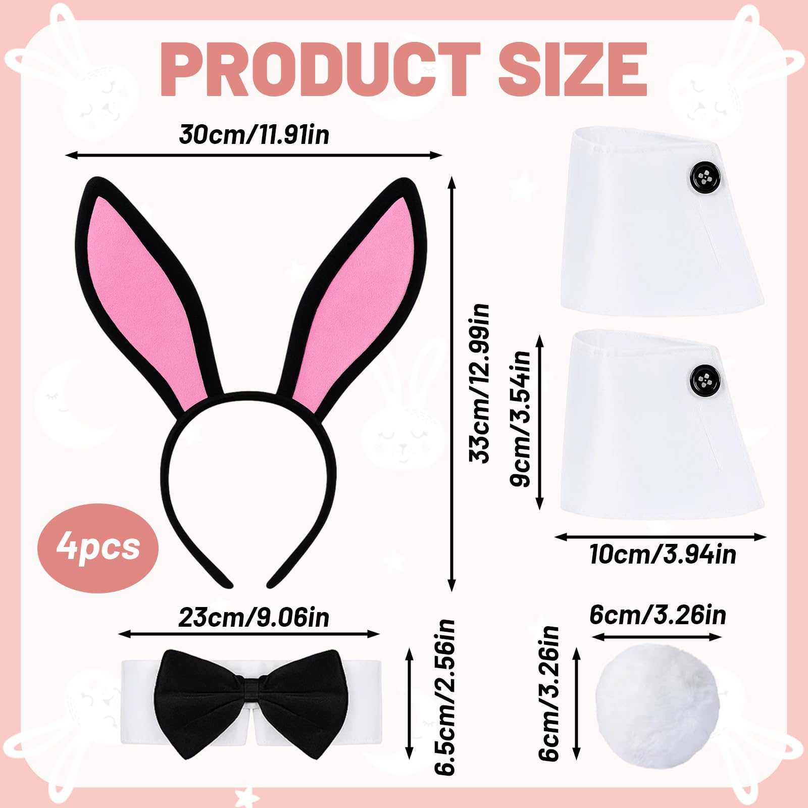 KYEDGC 4-Piece Bunny Outfit Women Costume Accessories Set, Bunny Ears Headband with Bow Tie Collar and Cuffs - Image 2