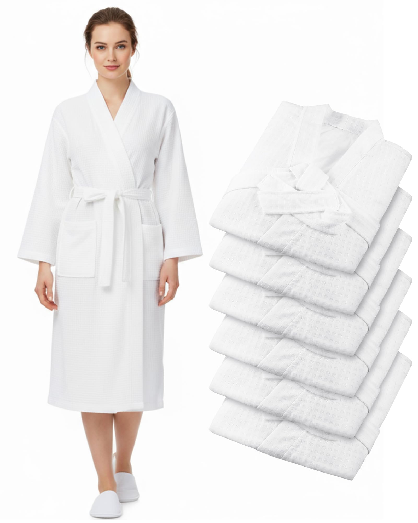 6 Pcs Womens Waffle Robes Spa Bath Robe Bulk Commercial Lightweight Thin Soft for Party Shower House