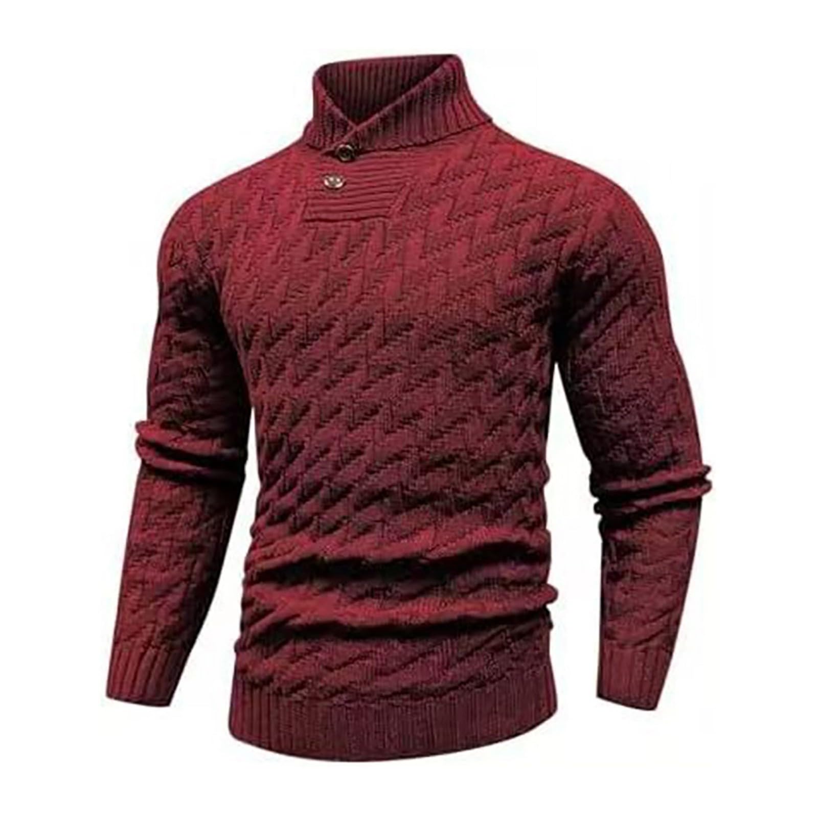 Jersey de cuello alto para hombre, de invierno, corte ajustado, manga larga, de punto fino, para el tiempo libre, jersey de punto básico, cuello alto, suéter de invierno, monocolor, suéter de