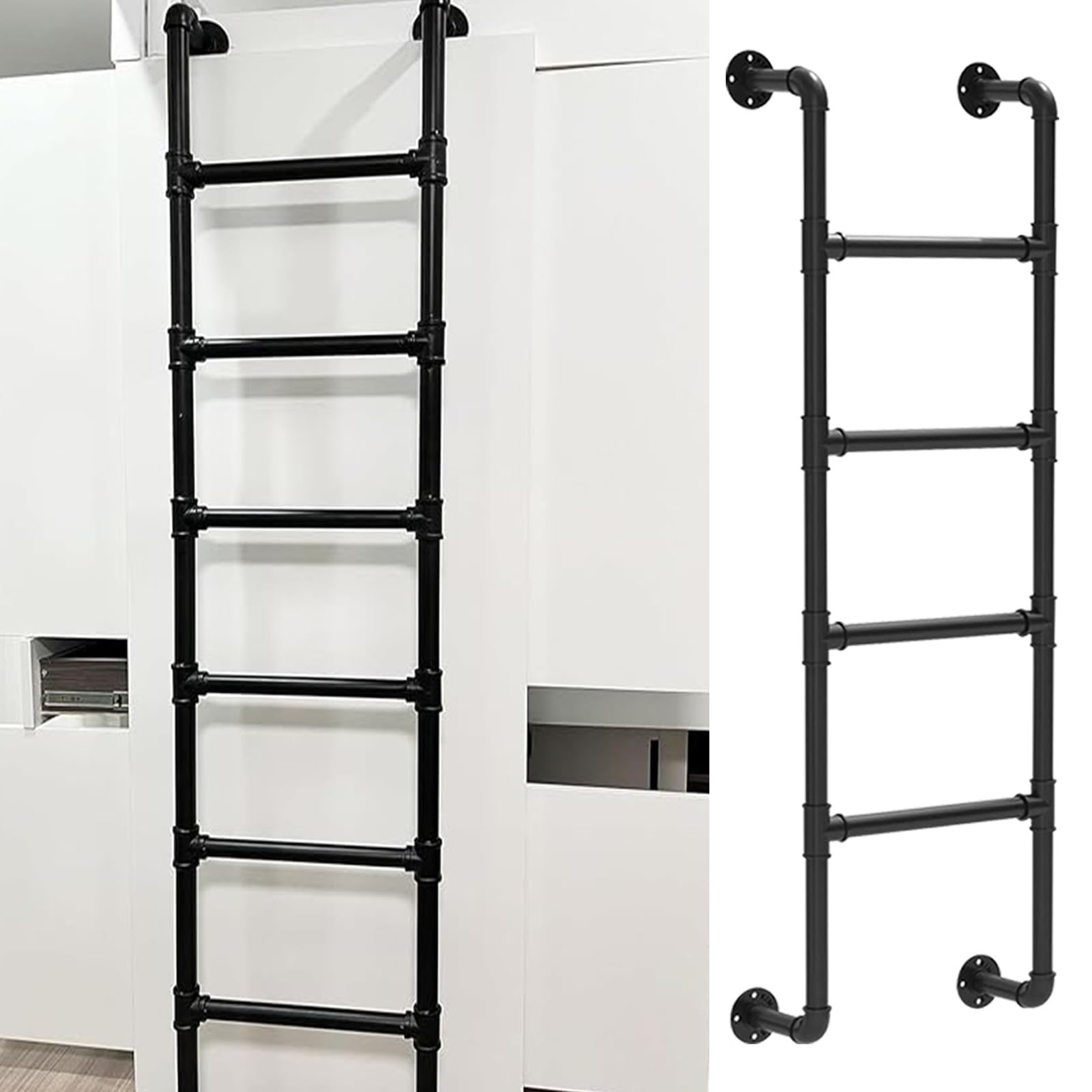 Feuerleiter aus Metall für Dachböden und Lagerhallen, verstellbarer Wandeingang für einfaches Aussteigen, ideal für Schlafsäle, Bibliotheken, Decks, Wohnmobile und Boote