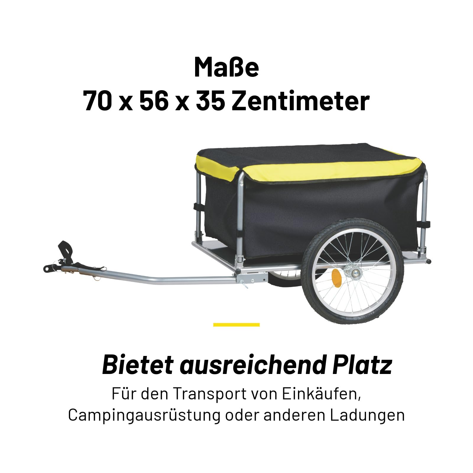 Dunlop Fahrradanhänger – Lastenanhänger mit Reflektoren und verstellbarem Regenschutz – Gelb