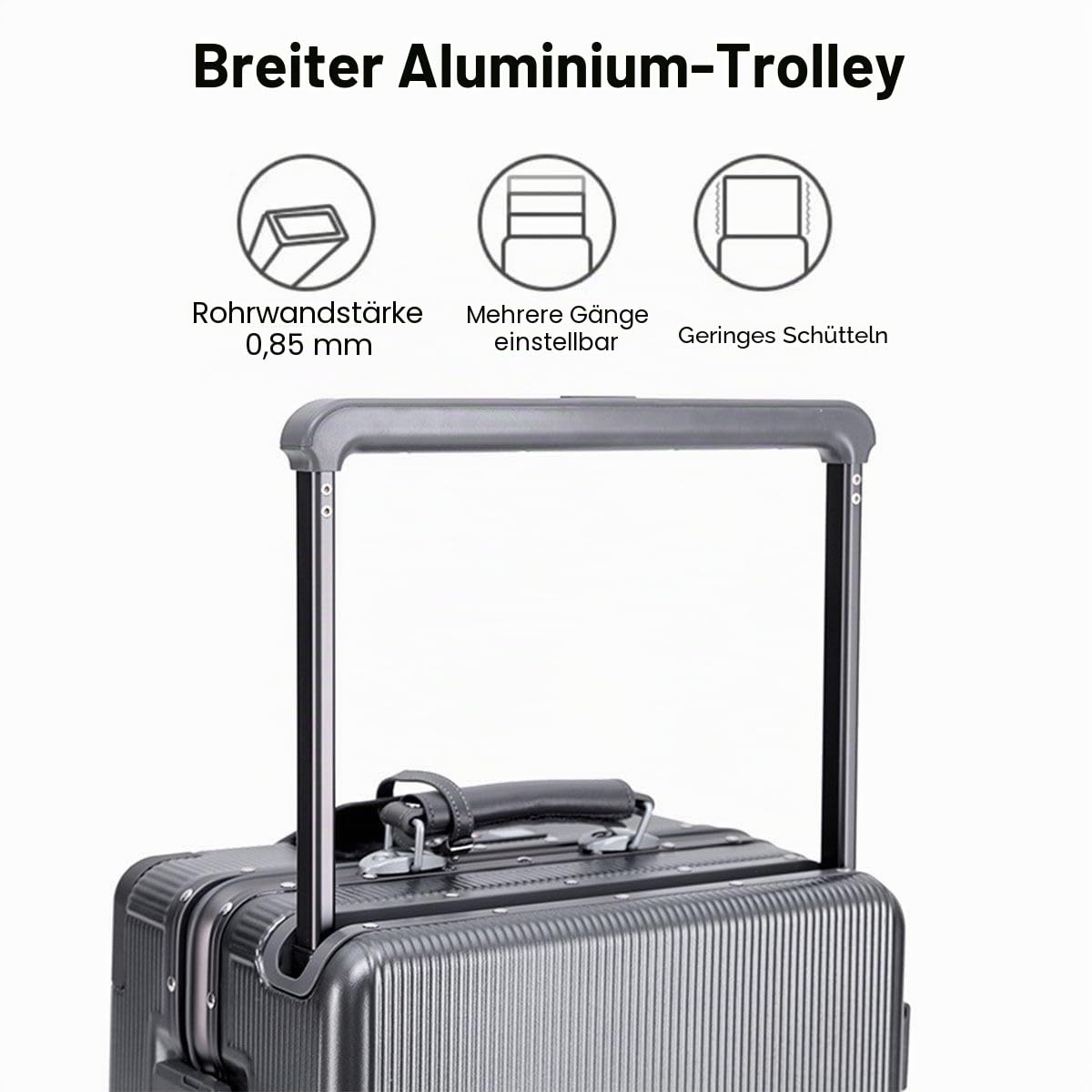 BEITH Koffer Handgepäck, BS849-2 Reisekoffer mit Getränkehalter, USB, Type-C, Aluminiumrahmen Hartschalenkoffer, PC Hülse, Breite Hubstange, TSA-Zollschloss, Vorne zu öffnen, 360° TPU Silent Rollen