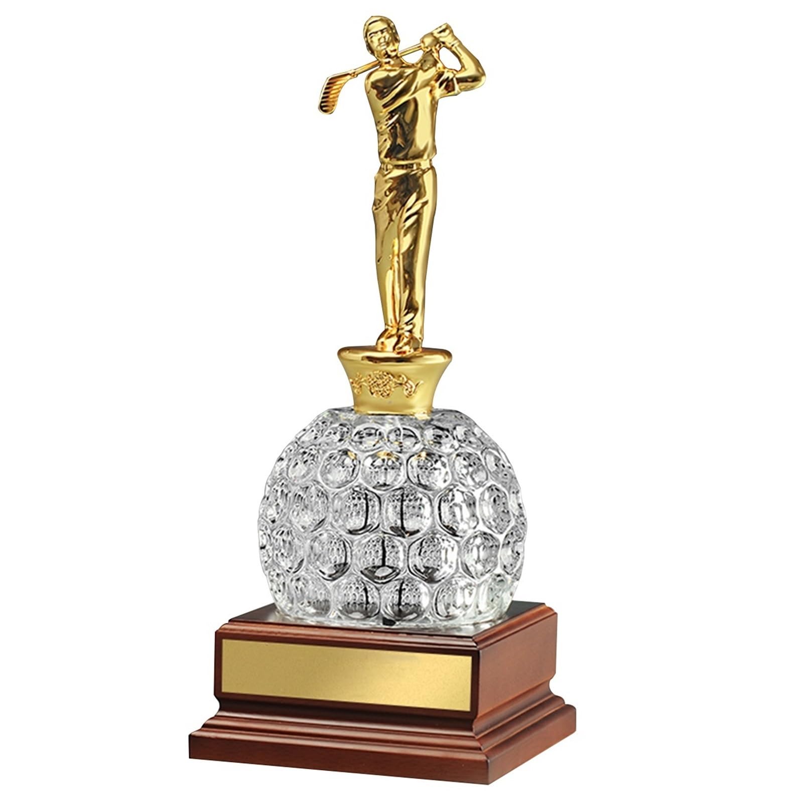 Trofei per Tornei di Golf - Oro, Argento, Bronzo con Base in Legno Massello E Scritte Personalizzate per Commemorazioni di Campionati Sportivi(Gold)