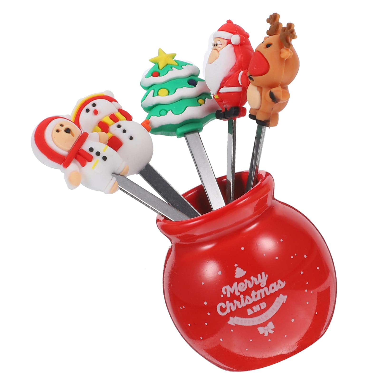 Ciieeo 1set Christmas Fruit Fork Creative Dessert Forks Base for Parties Daily Use and Appetizers