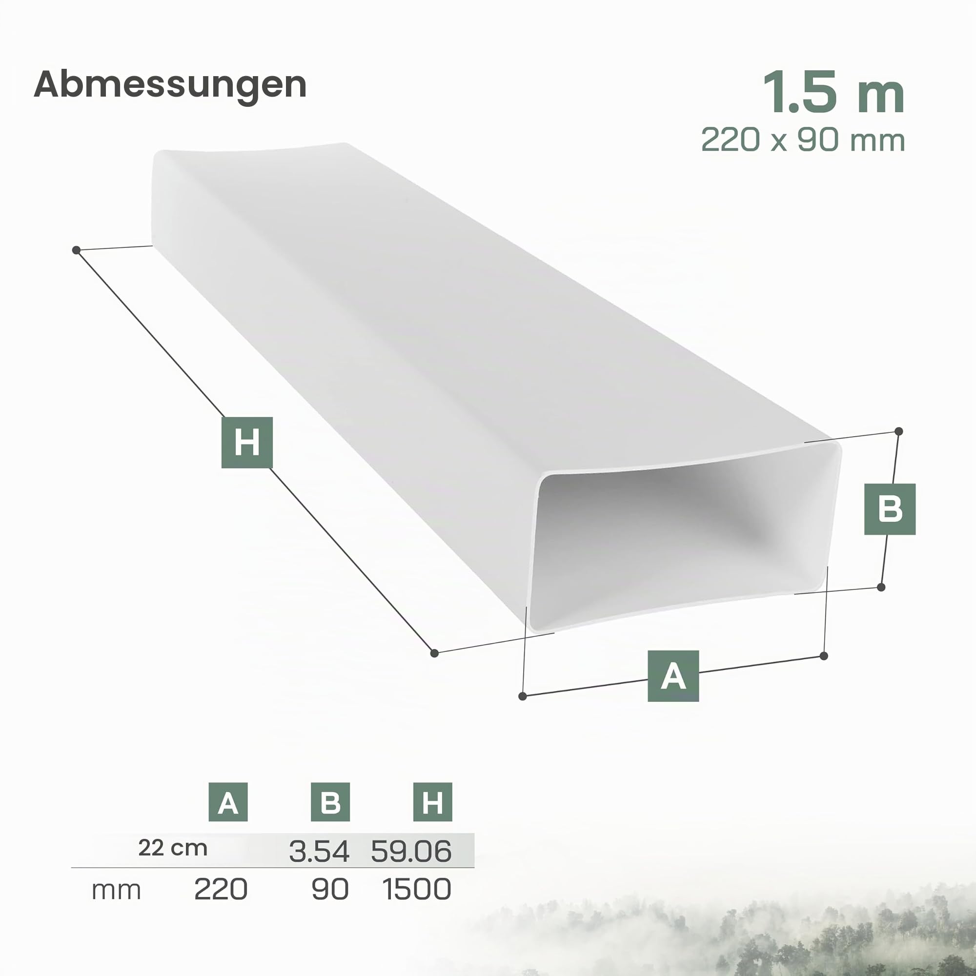 Vent Systems 220x90mm 1.5m Lang Flachkanal Rechteckiger Rohrverbinder für die Rohrverbindung, Abluftkanal oder Zuluftkanal. Lüftungssystem, Heizen, Kühlen. 220 x 90 mm - 150 cm
