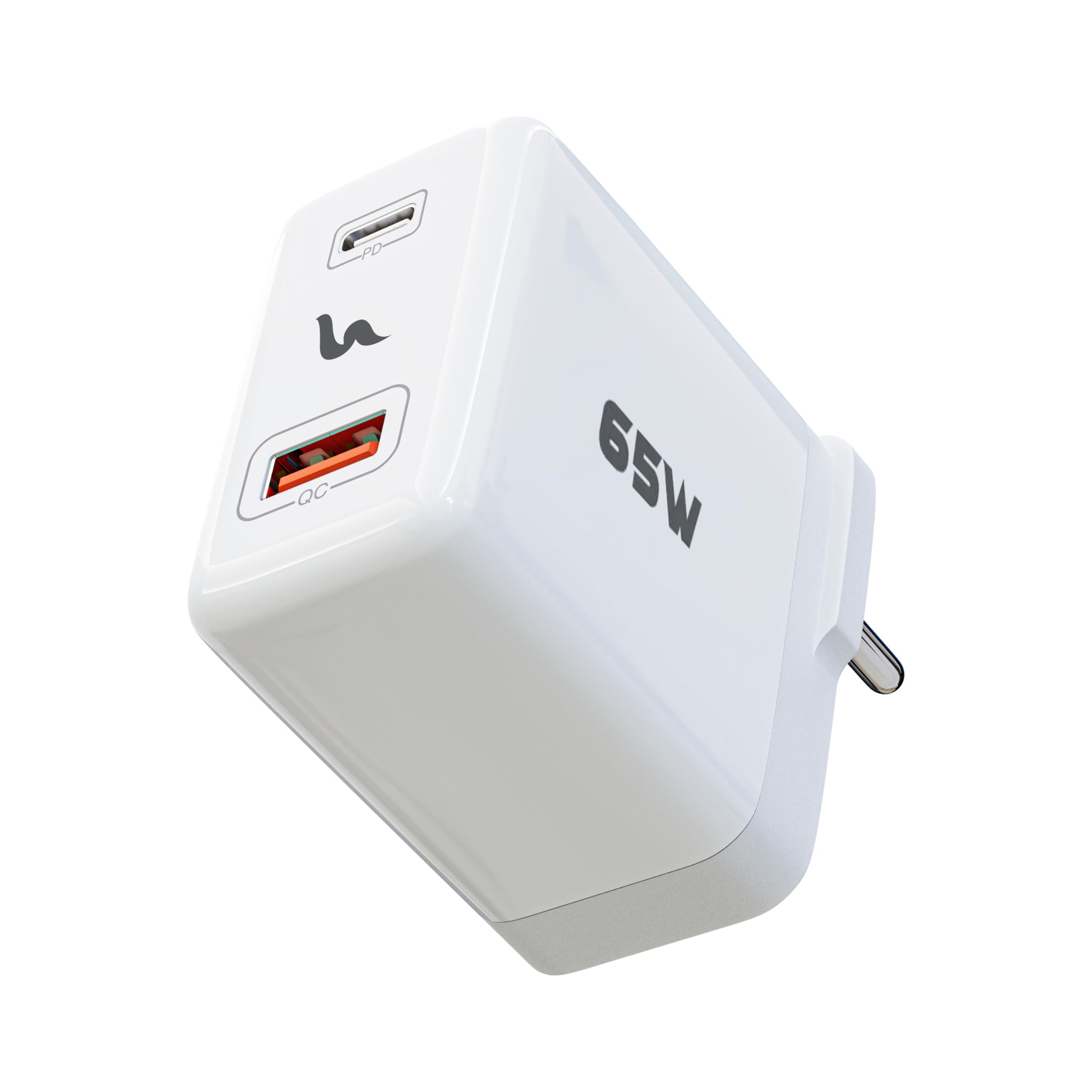 Ubon CH008 65Watt Dual Port Charger, USB & Type C Port with QC & PD Technology Supports Warp, Dash, Flash, Dart, Turbo Charge (White) — Amazon image 6