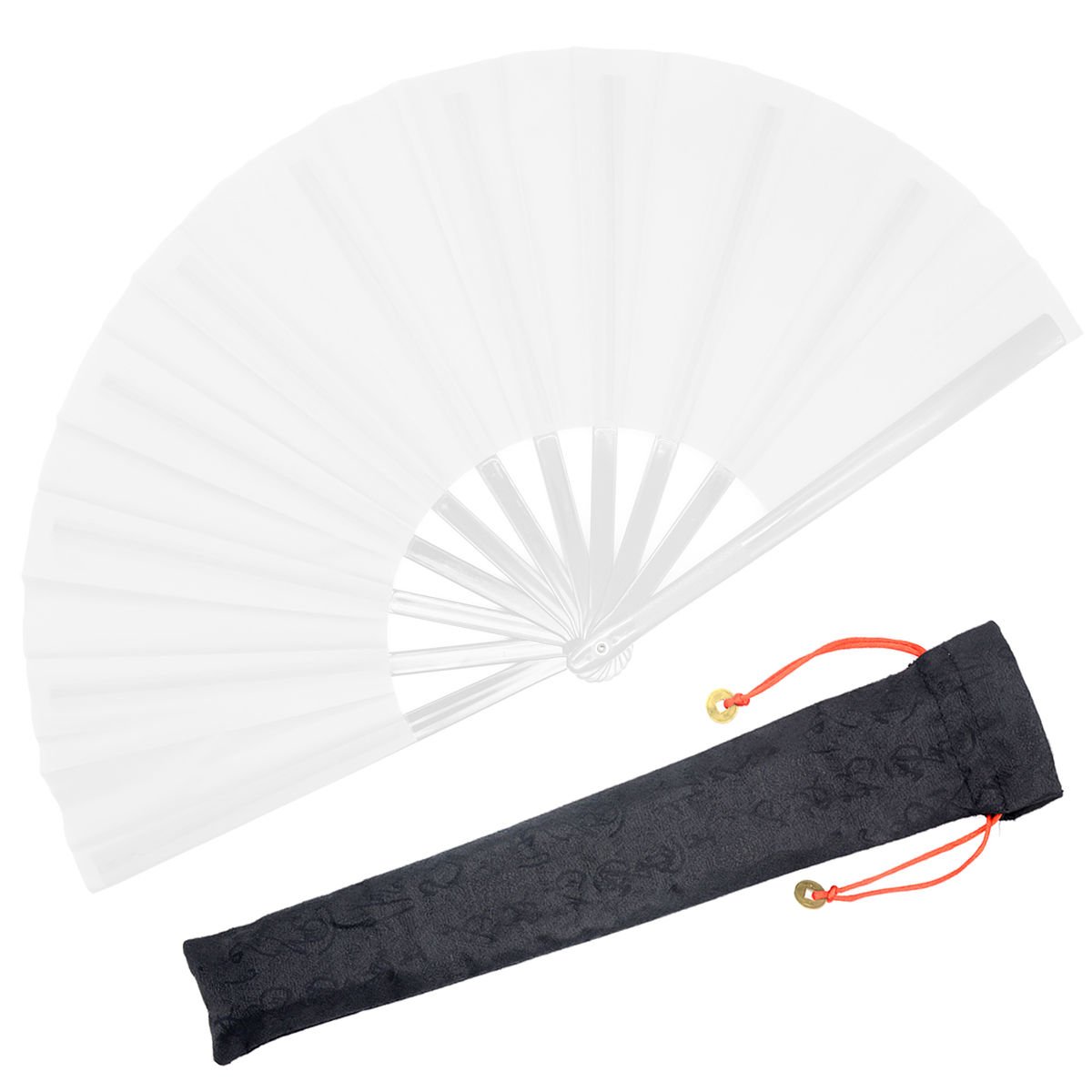 OMyTea Chinese Kung Fu Tai Chi Large Hand Folding Fan for Men/Women - with a Fabric Case for Protection - for Performance/Dance/Fighting/Gift (White)