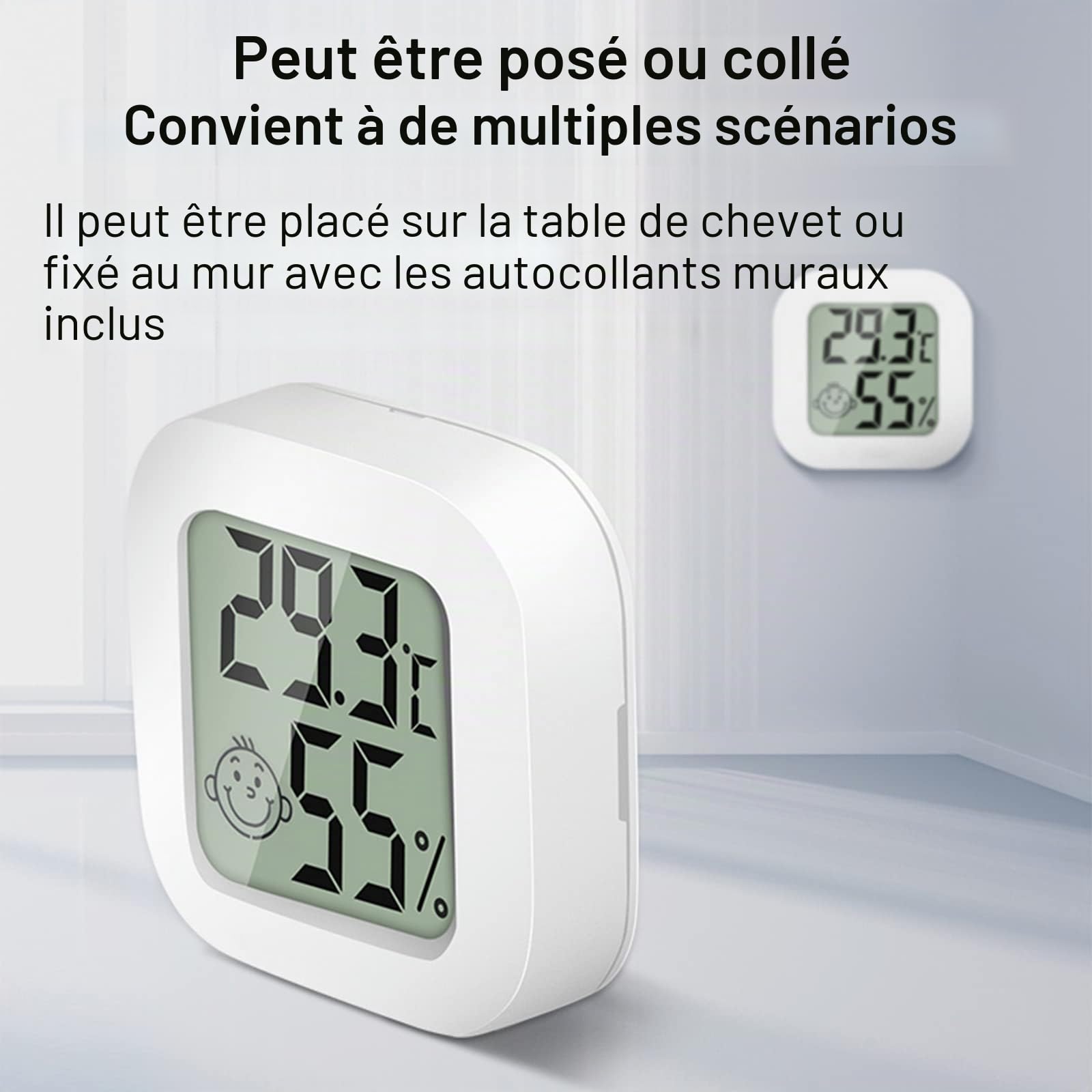 Lot de 4 thermomètres hygromètres numériques d'intérieur - Mini thermomètre hygromètre de chambre - Mesureur de température et d'humidité avec interrupteur pour chambre de bébé, salon, bureau, serre
