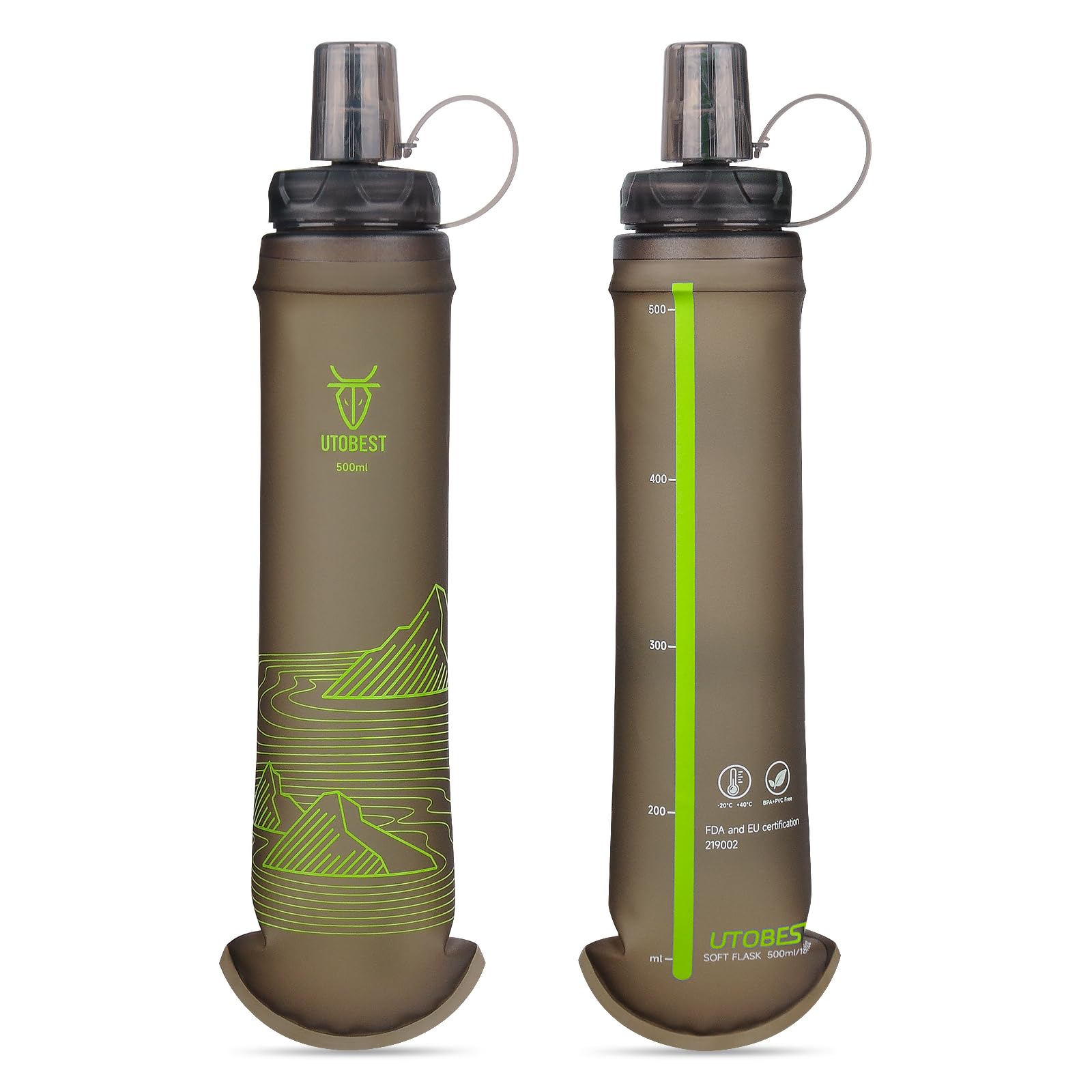 UTOBEST Soft Flask 500ml, Collapsible Running Water Bottles, Green