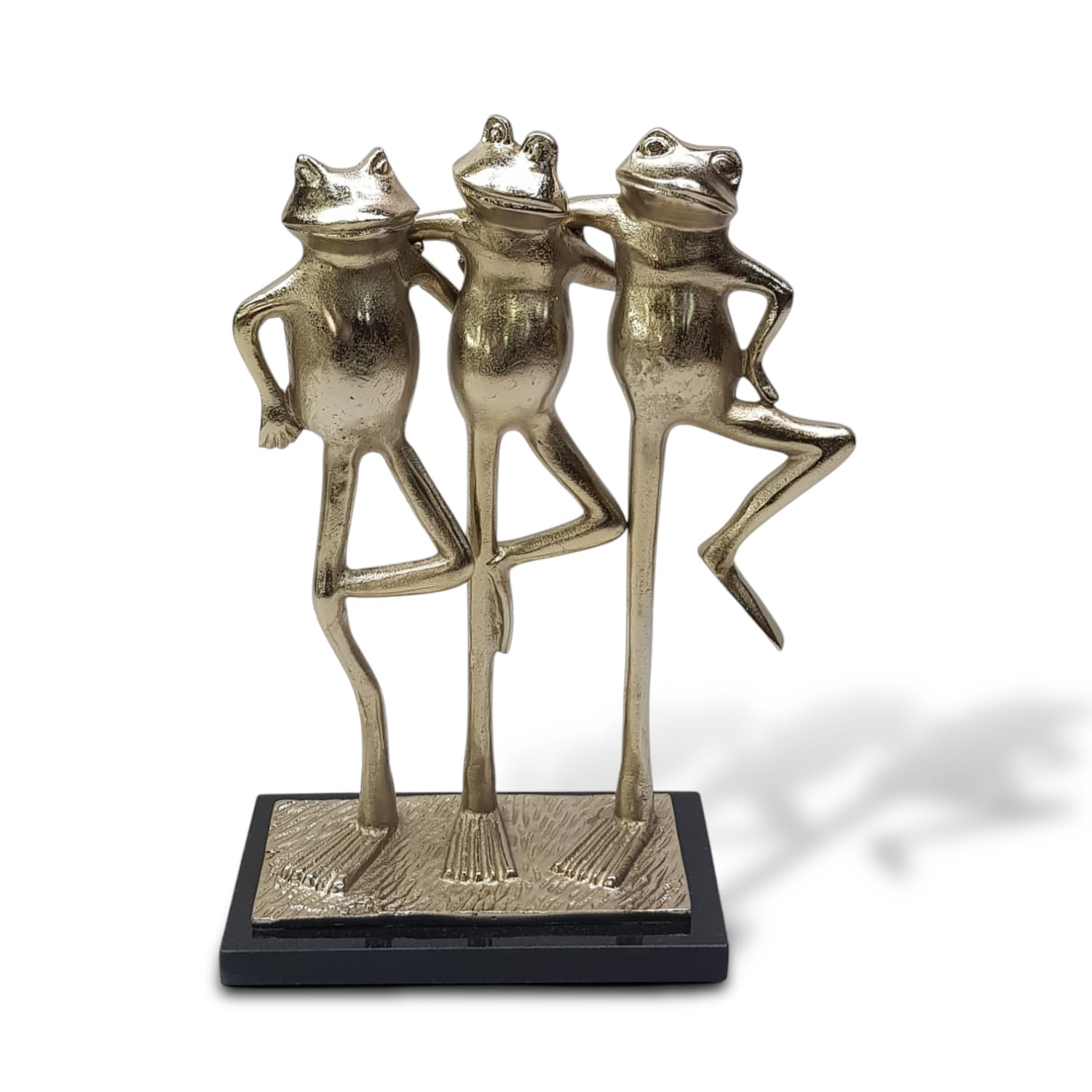Elm home and garden Trio Frog Figurine Ornament and Home Accessory in Champagne Gold – Aluminium and Marble – 39cm Tall
