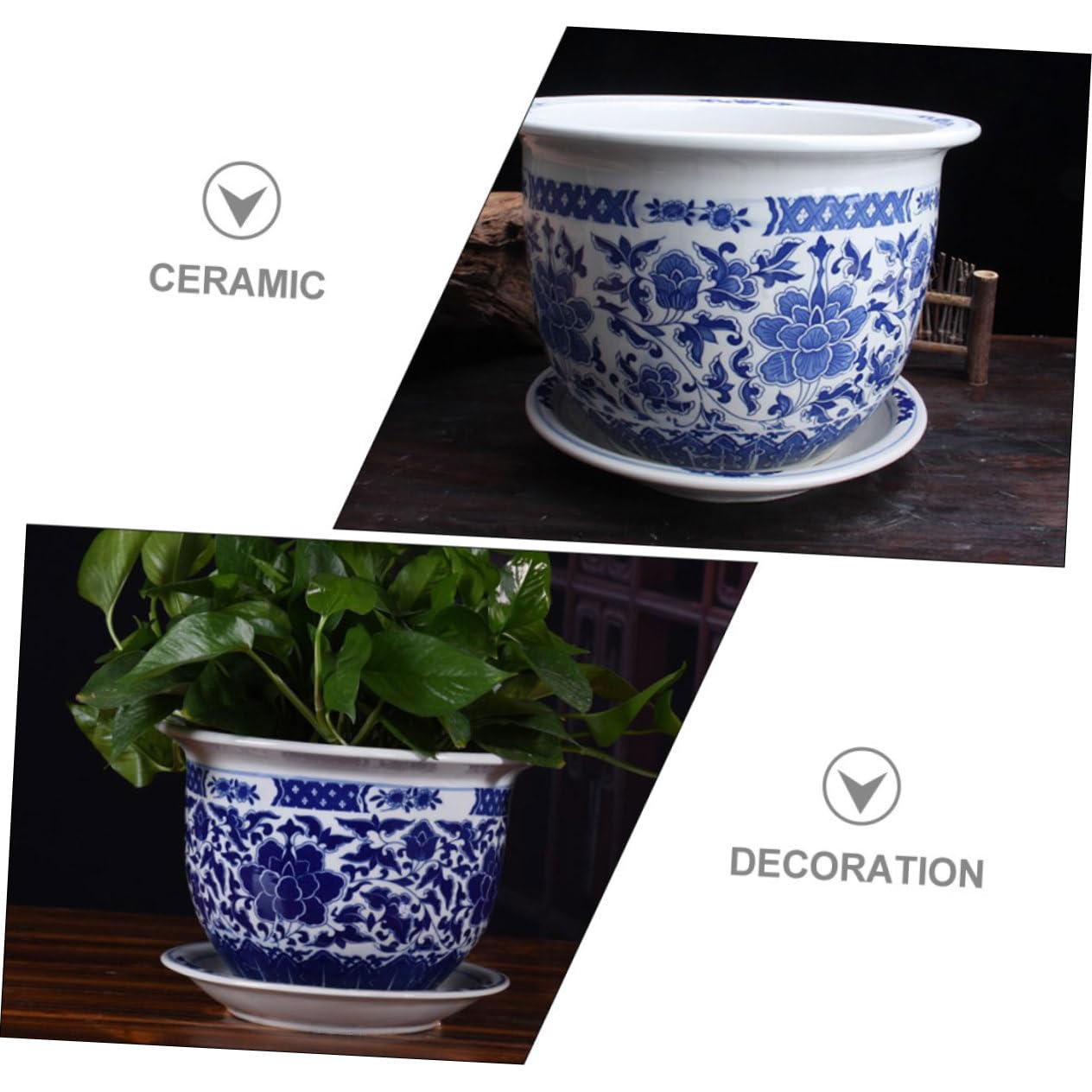 Duża Ceramiczna Doniczka z Niebiesko-białym Wzorem i Tacą Idealna Do Orchidei Roślin Doniczkowych i Dekoracji Wnętrz z Efektywnym Odprowadzaniem Wody